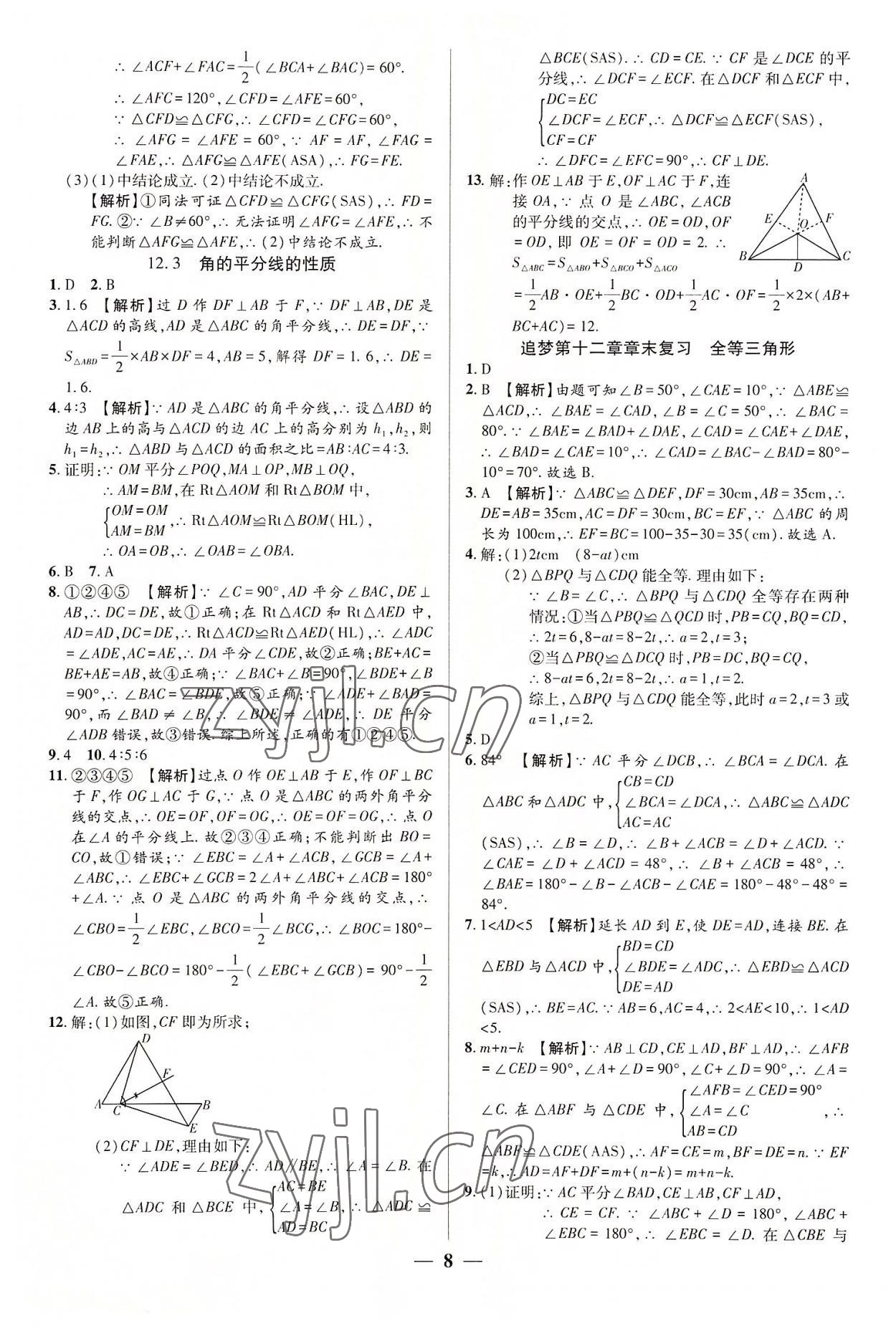 2022年追夢之旅大先生八年級數(shù)學上冊人教版河南專版 參考答案第8頁