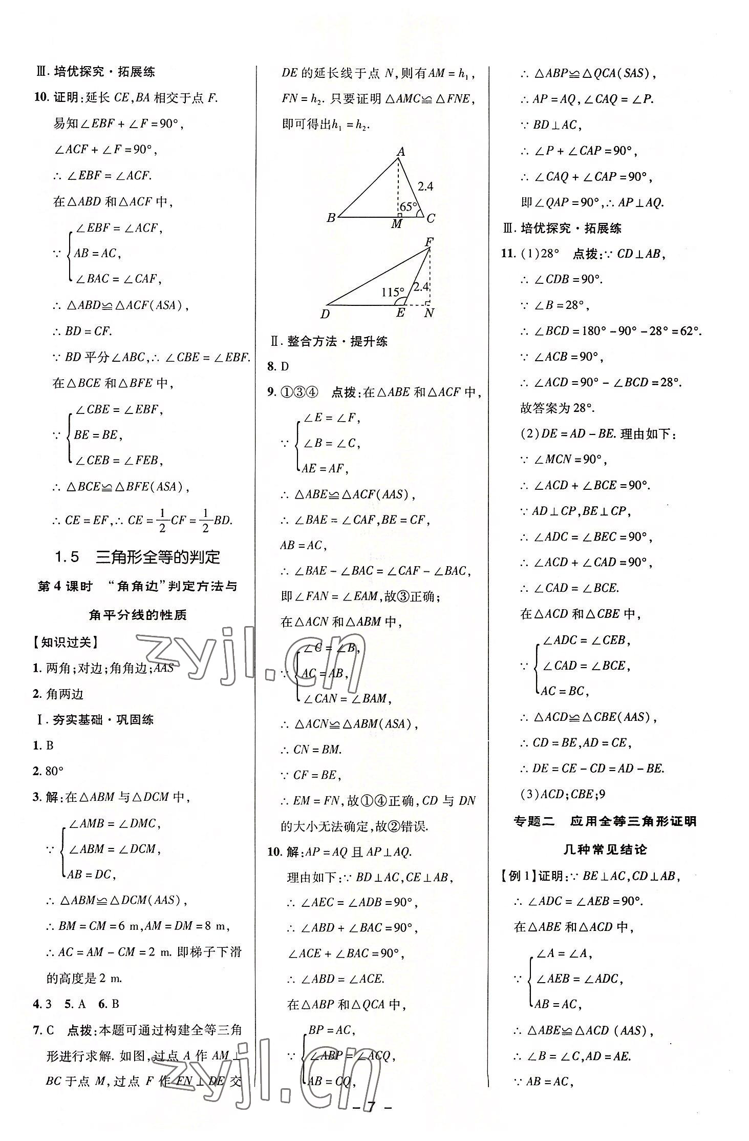 2022年综合应用创新题典中点八年级数学上册浙教版 参考答案第6页