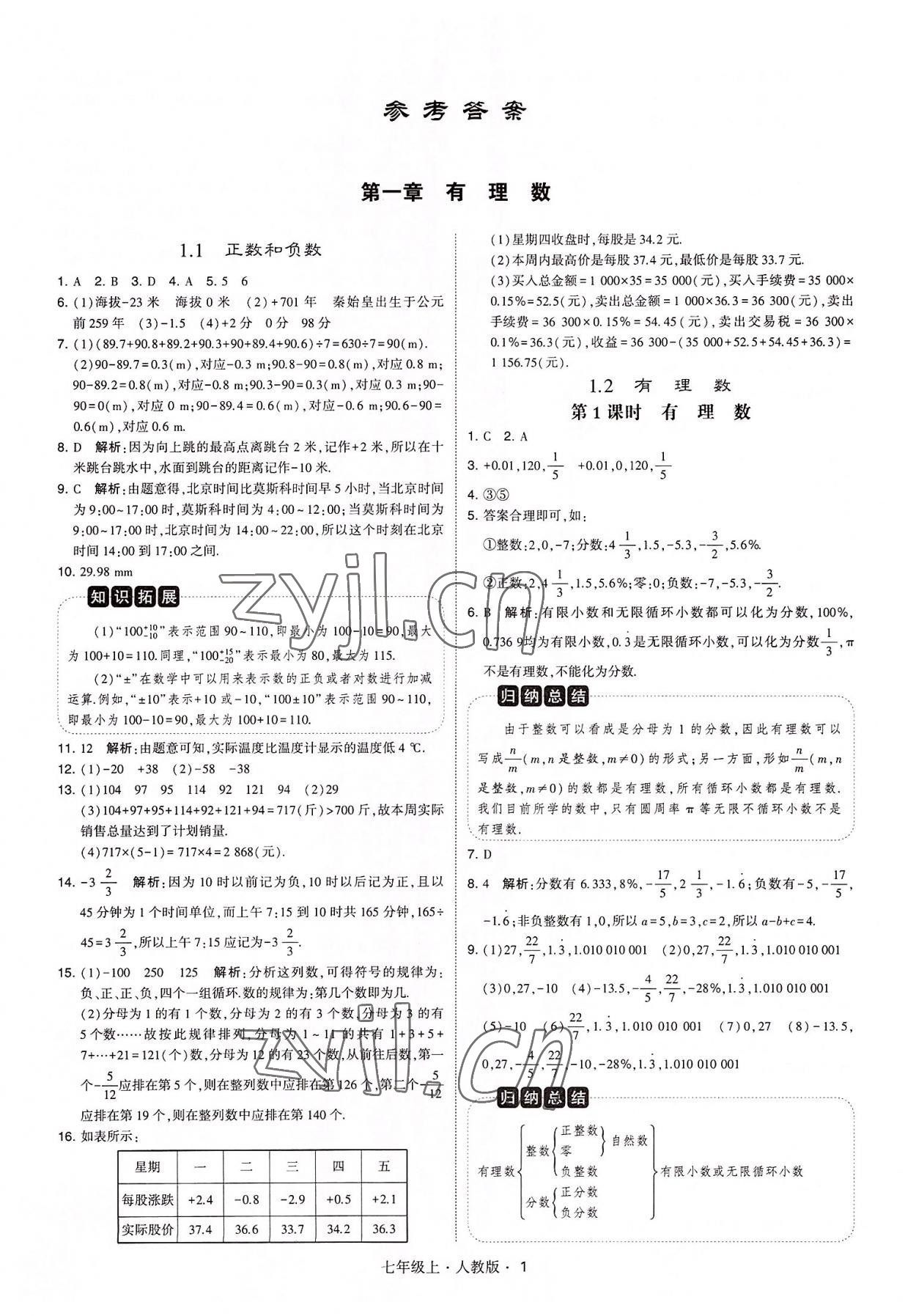 2022年学霸题中题七年级数学上册人教版 第1页