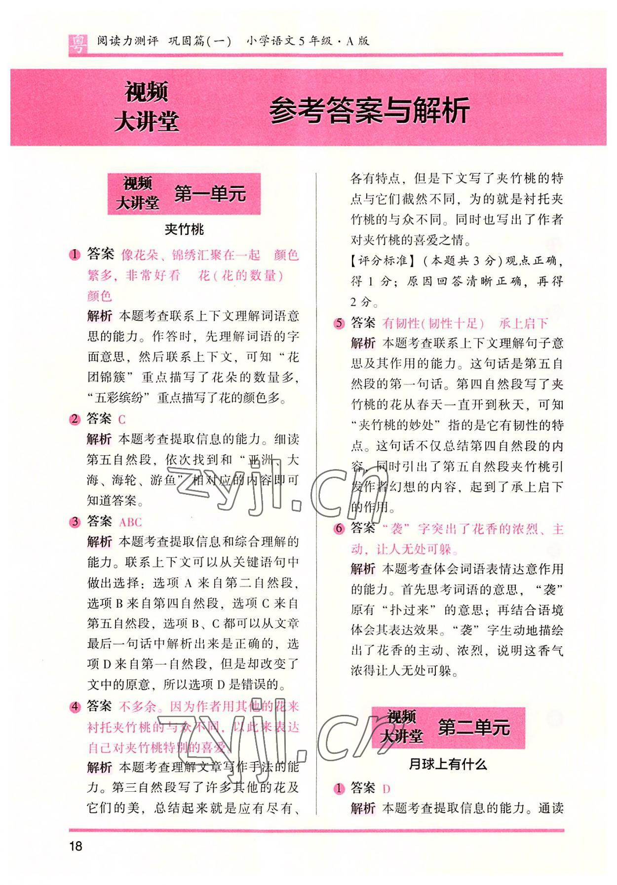 2022年木頭馬閱讀力測(cè)評(píng)小學(xué)語(yǔ)文五年級(jí)培優(yōu)篇A版廣東專(zhuān)版 參考答案第1頁(yè)