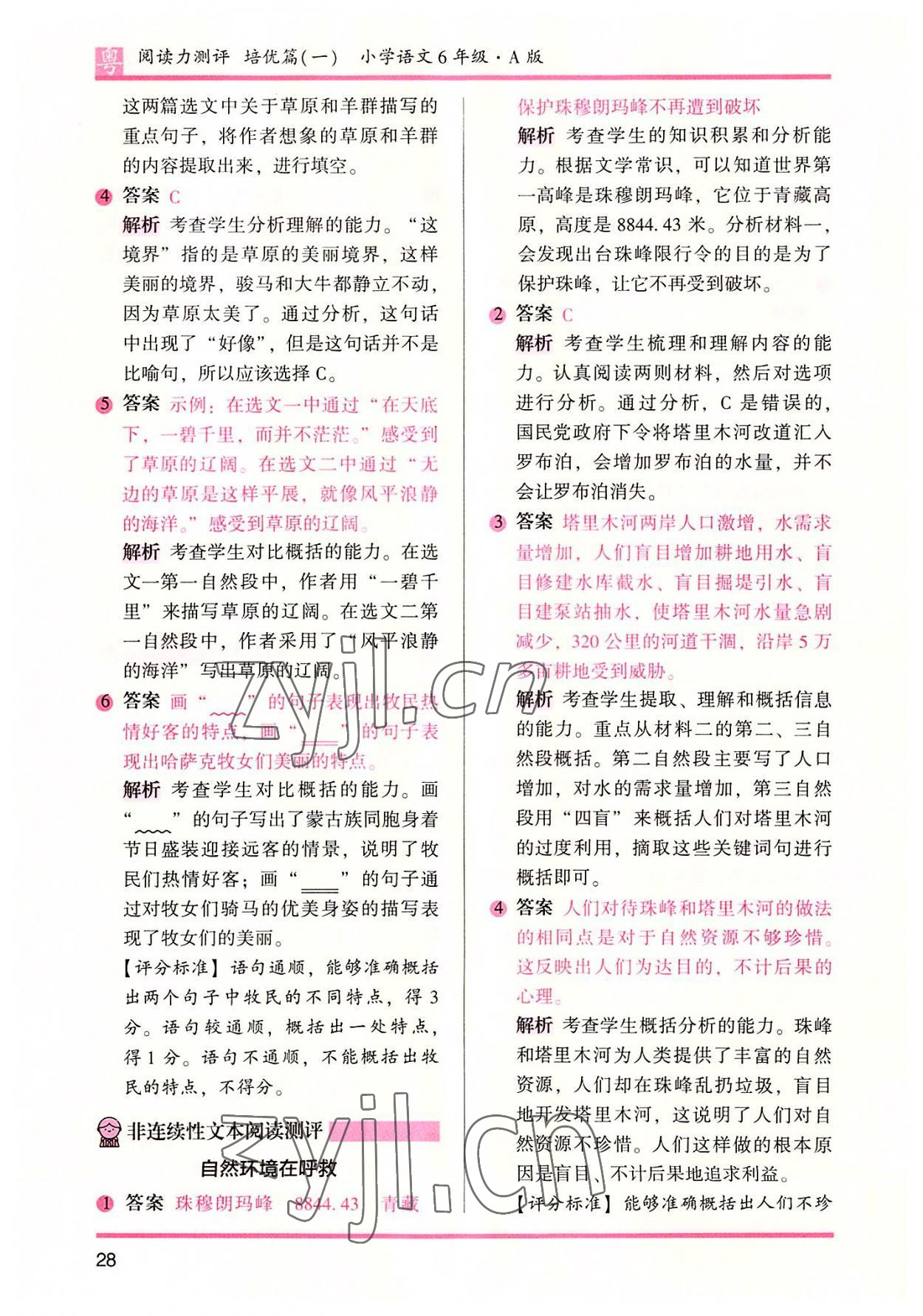 2022年木頭馬閱讀力測評小學語文六年級人教版培優(yōu)篇A版廣東專版 參考答案第11頁