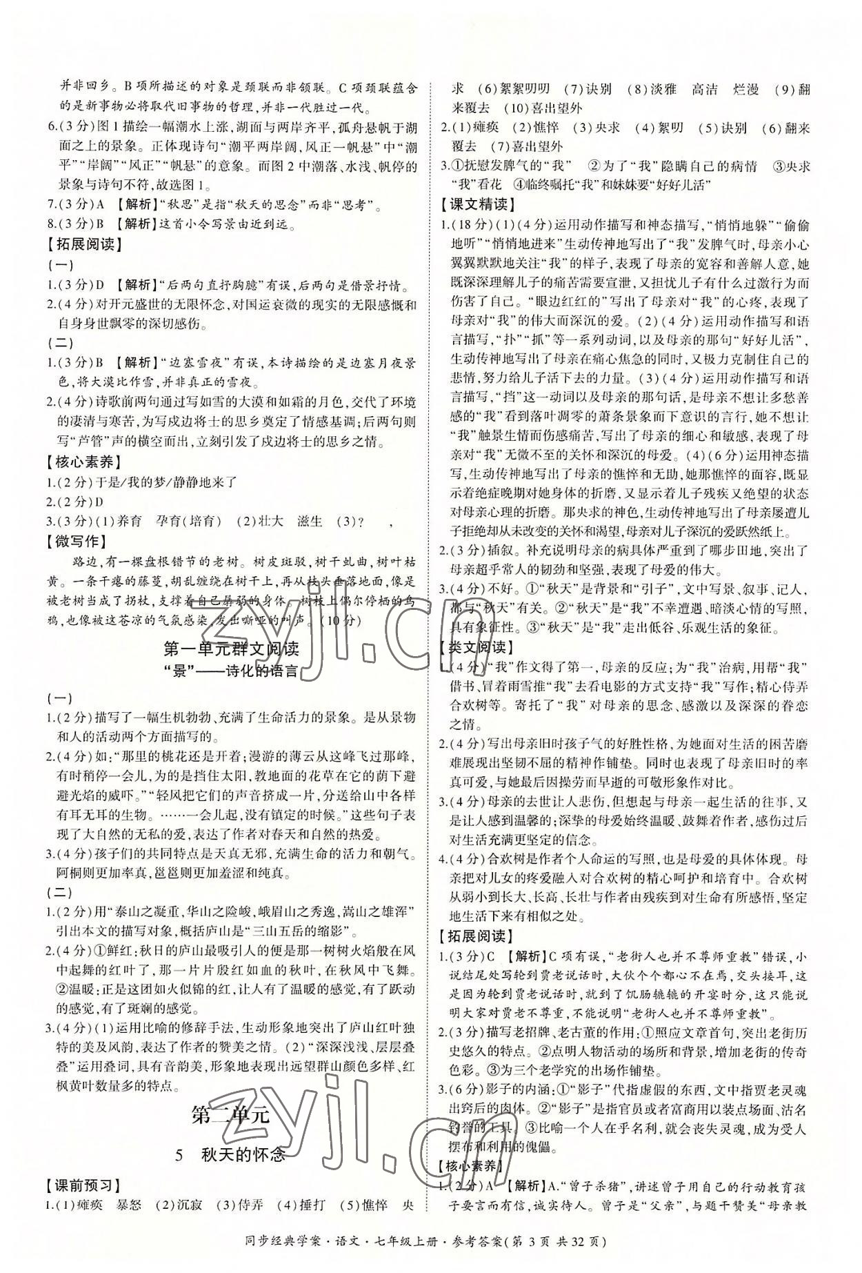 2022年同步經(jīng)典學(xué)案七年級語文上冊人教版 第3頁