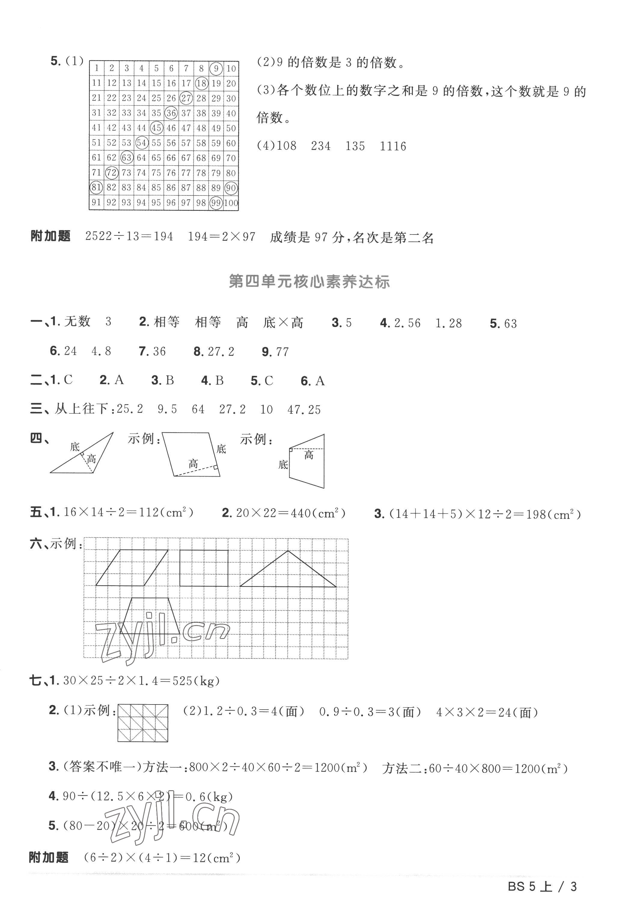 2022年陽光同學(xué)一線名師全優(yōu)好卷五年級(jí)數(shù)學(xué)上冊(cè)北師大版 參考答案第3頁