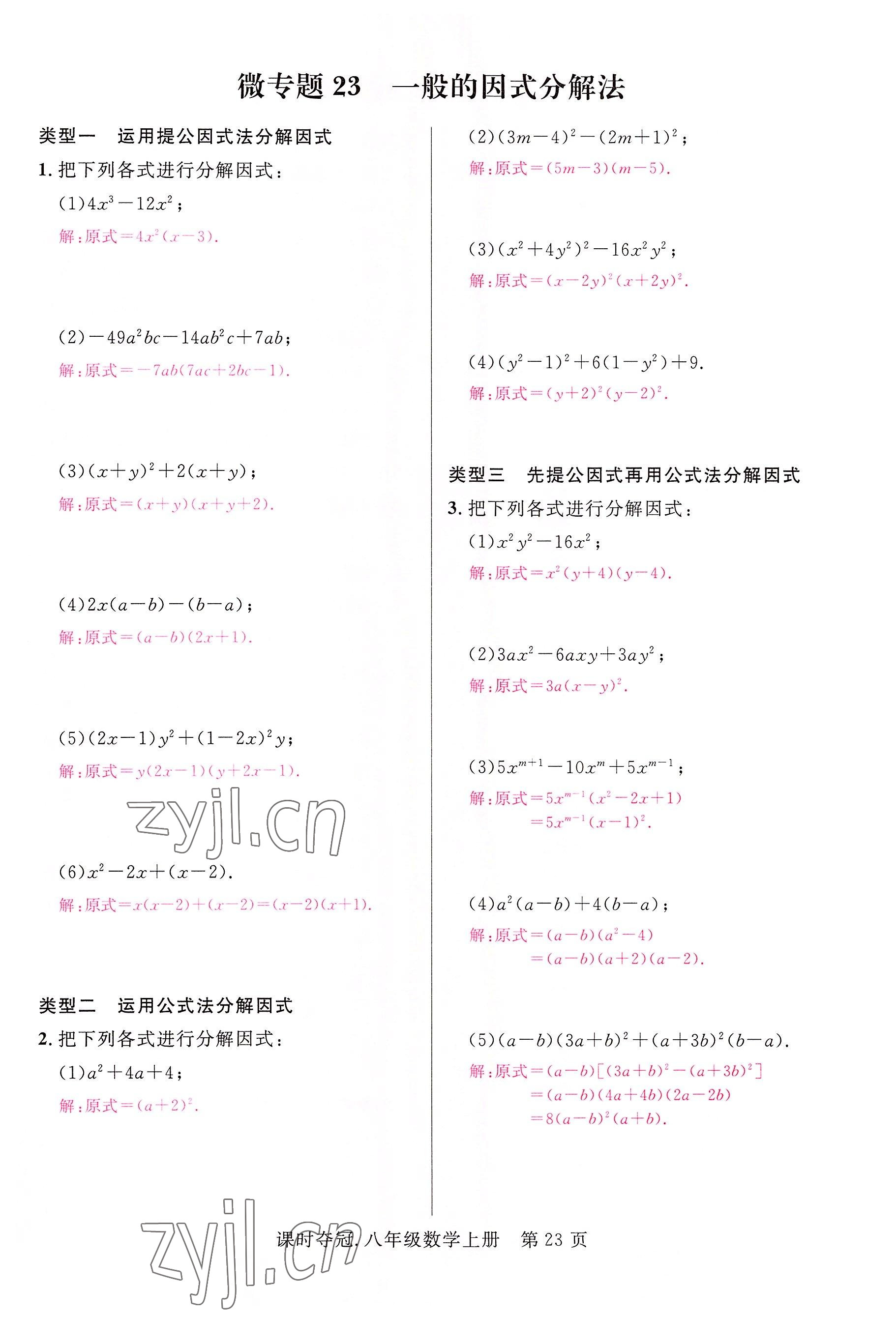 2022年课时夺冠八年级数学上册人教版 参考答案第48页