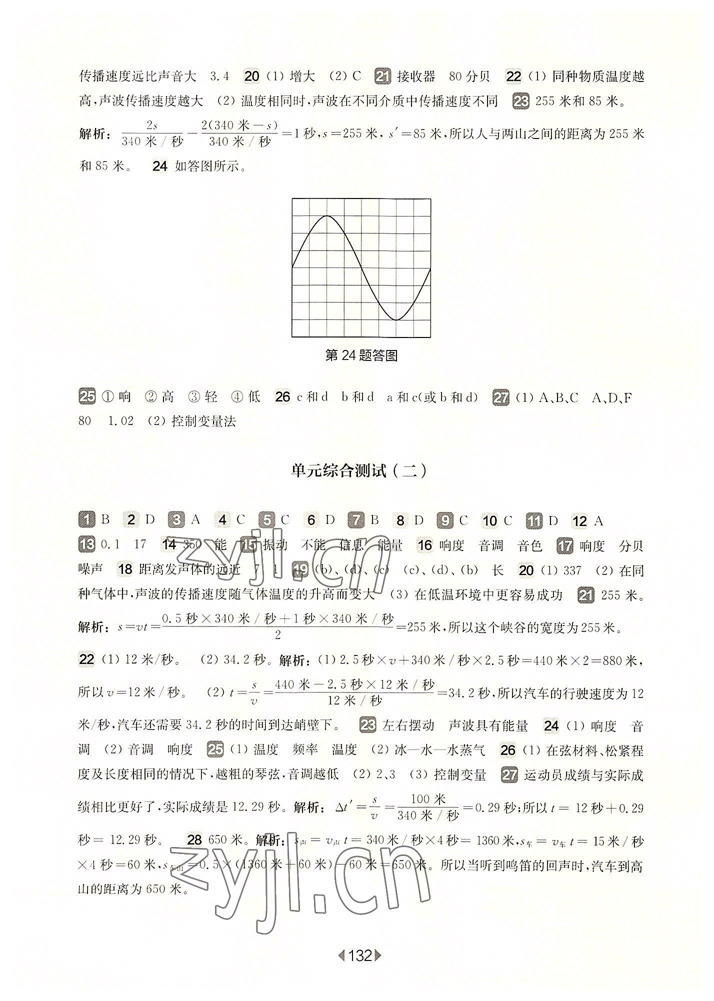 2022年華東師大版一課一練八年級物理上冊滬教版54制增強版 參考答案第2頁