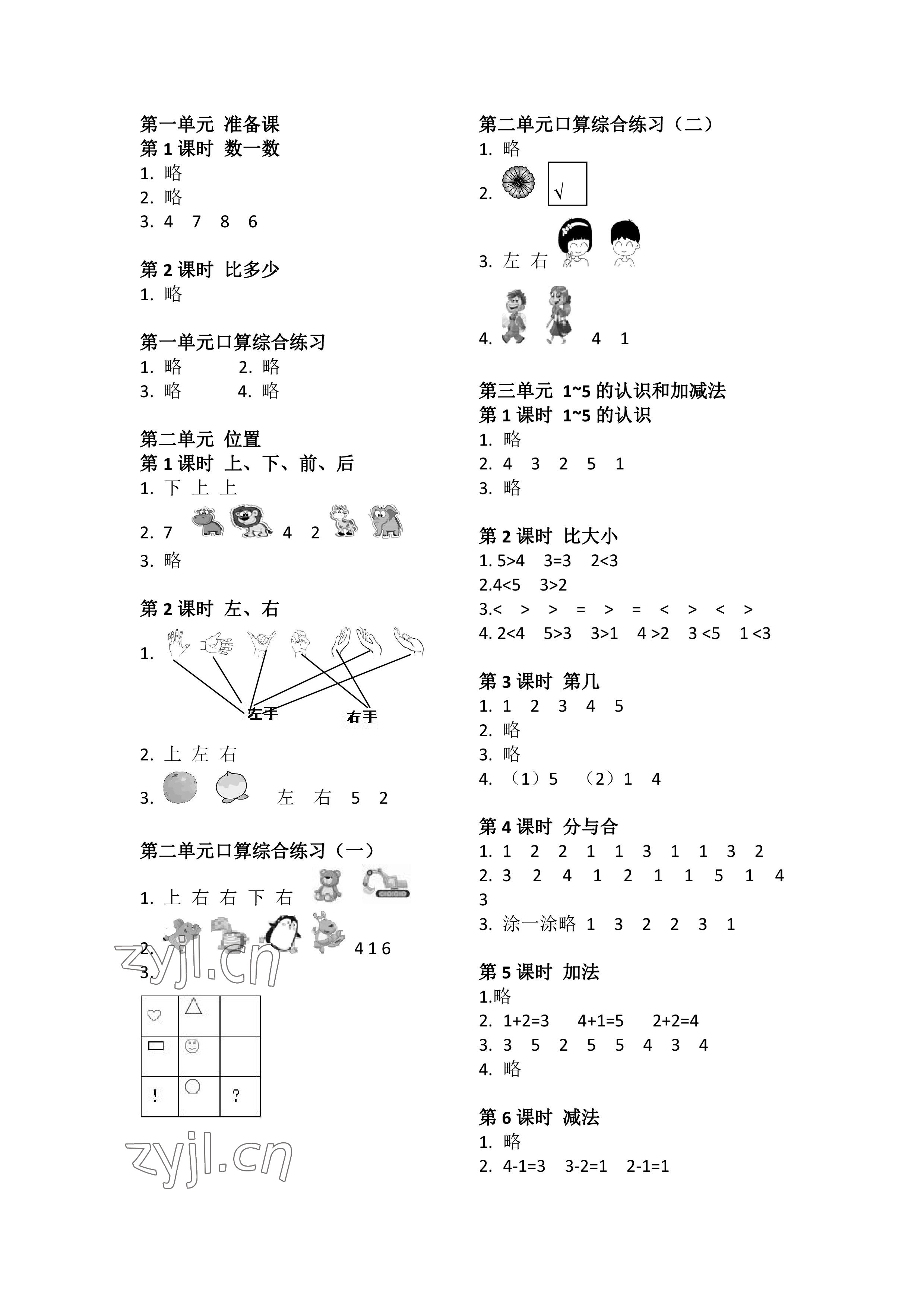 2022年小學數(shù)學口算速算心算一年級數(shù)學上冊人教版 參考答案第1頁