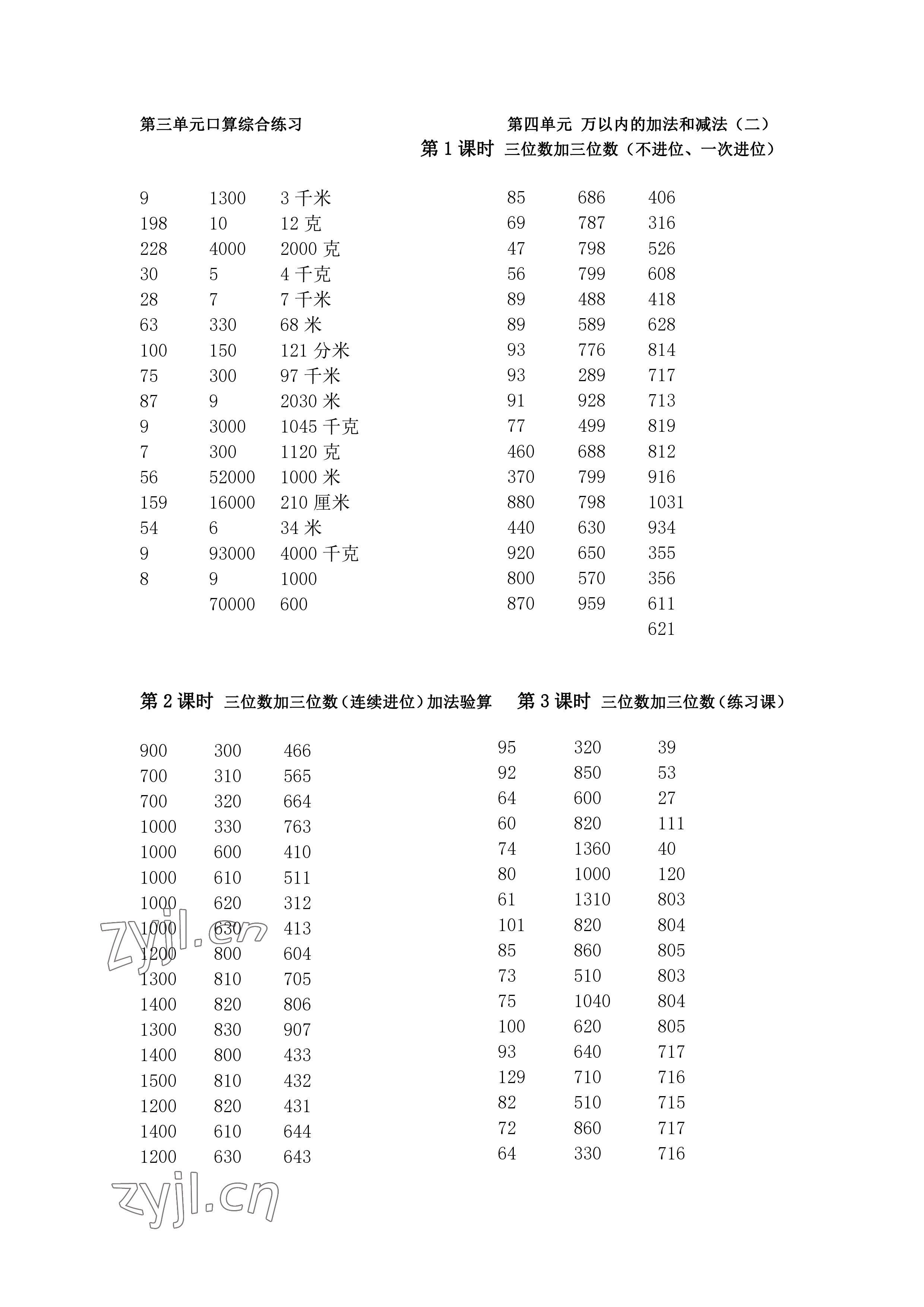 2022年小學(xué)數(shù)學(xué)口算速算心算三年級(jí)數(shù)學(xué)上冊(cè)人教版 參考答案第5頁(yè)