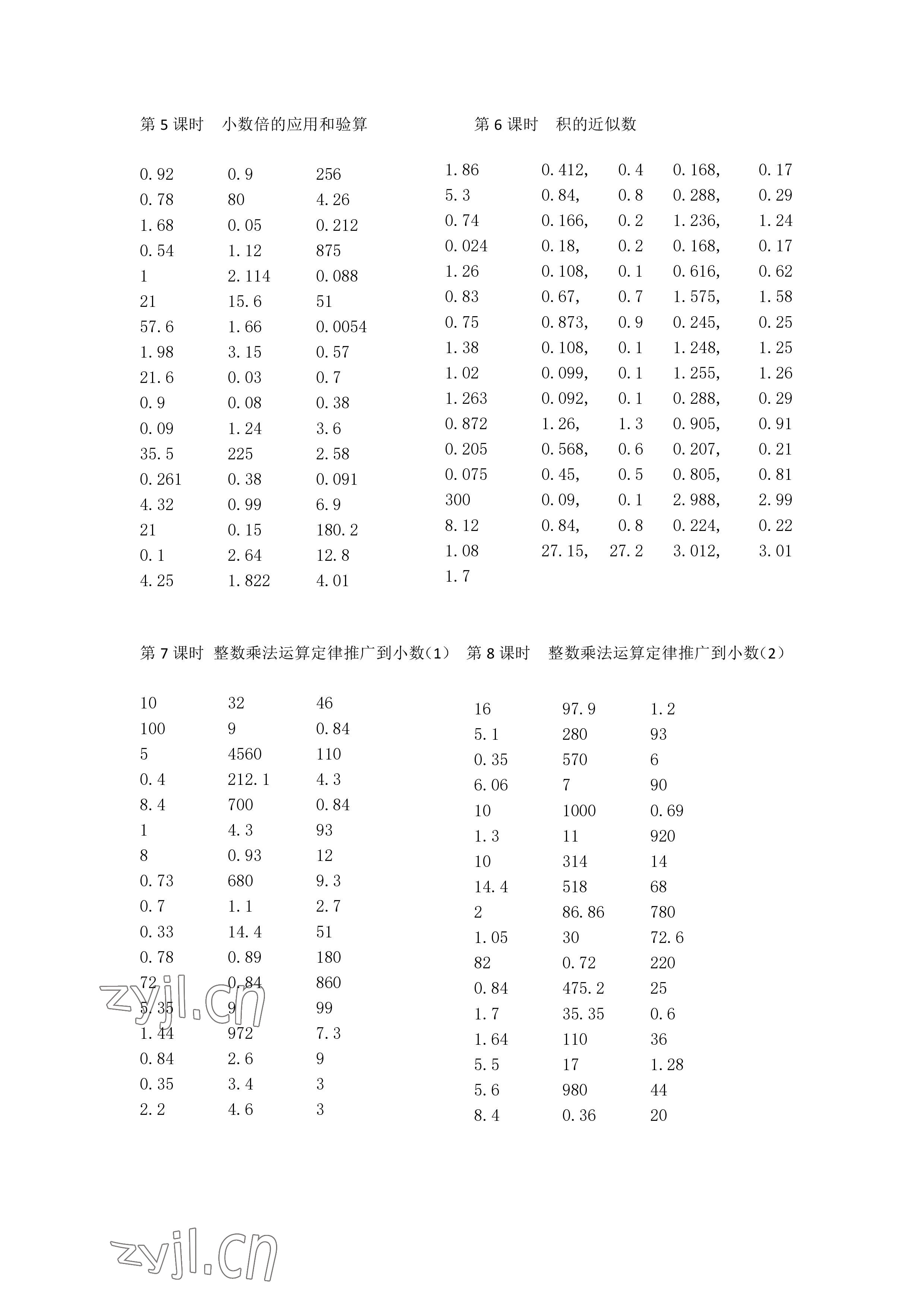 2022年小学数学口算速算心算五年级上册人教版 参考答案第2页