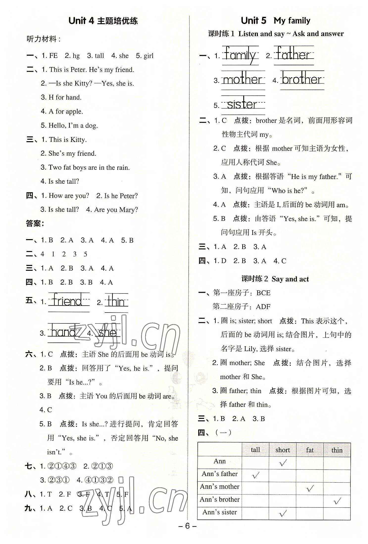 2022年綜合應(yīng)用創(chuàng)新題典中點(diǎn)三年級英語上冊滬教版三起 參考答案第5頁