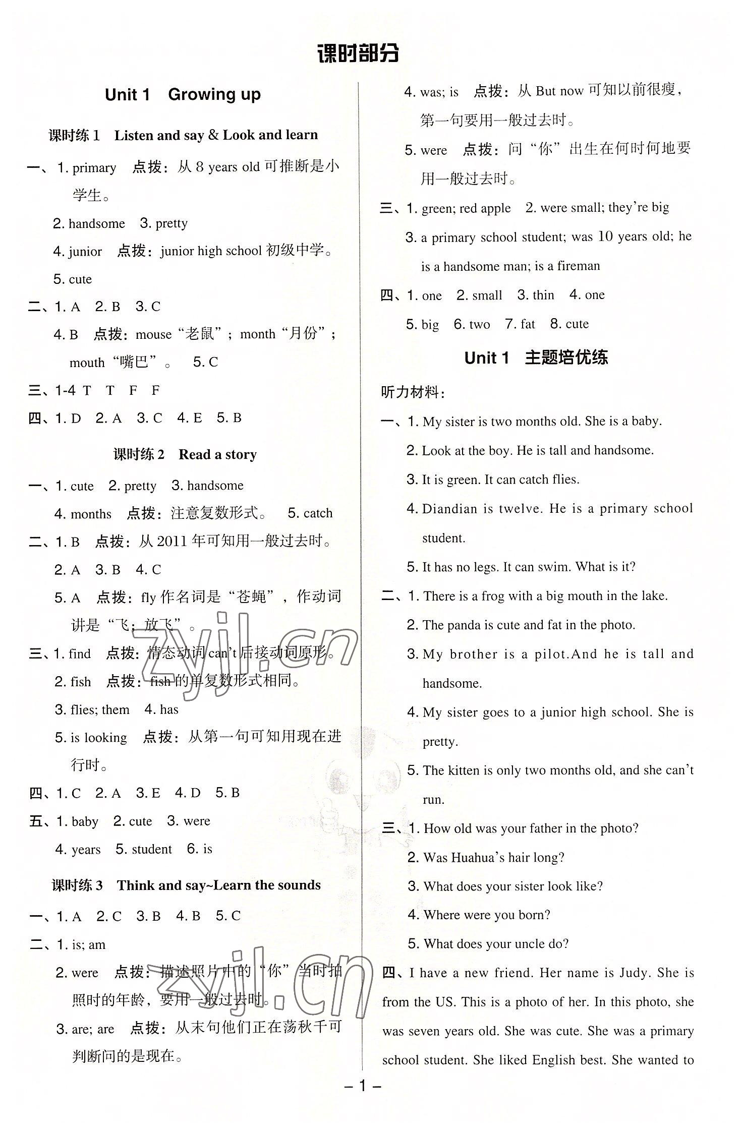 2022年綜合應(yīng)用創(chuàng)新題典中點(diǎn)六年級(jí)英語(yǔ)上冊(cè)滬教版三起 參考答案第1頁(yè)