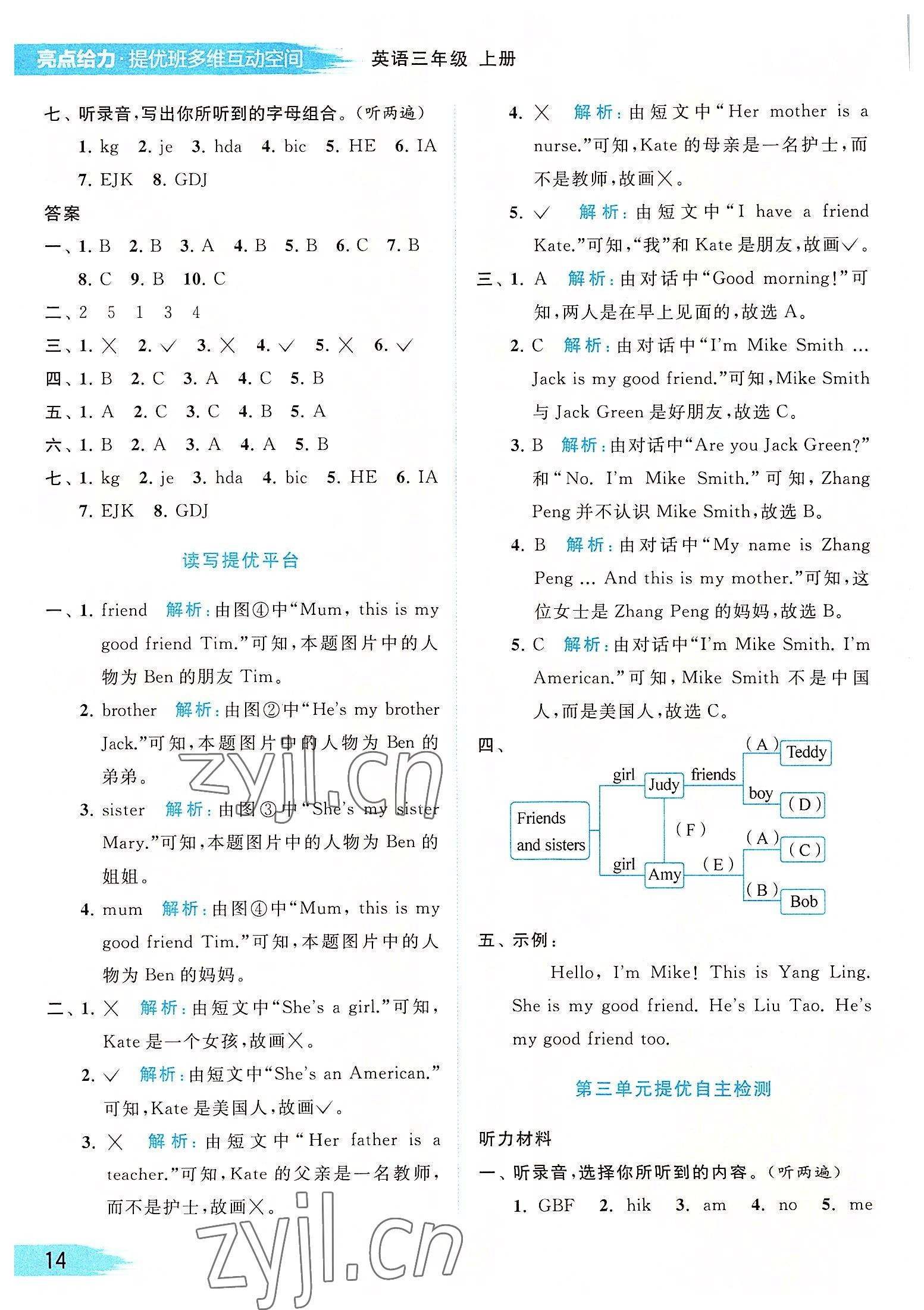 2022年亮點給力提優(yōu)班多維互動空間三年級英語上冊譯林版 參考答案第14頁