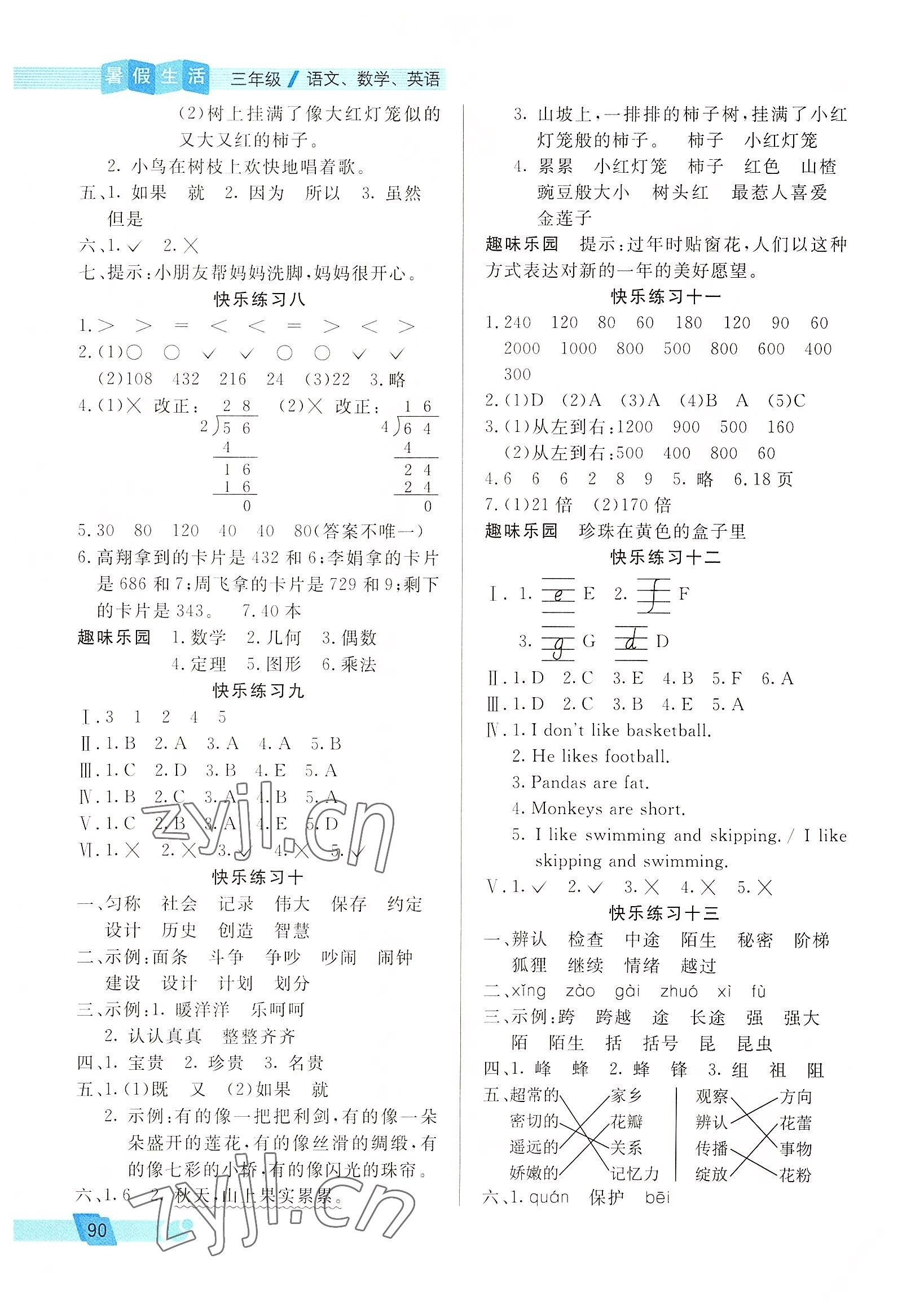 2022年暑假新天地暑假生活三年级语数综合 第2页