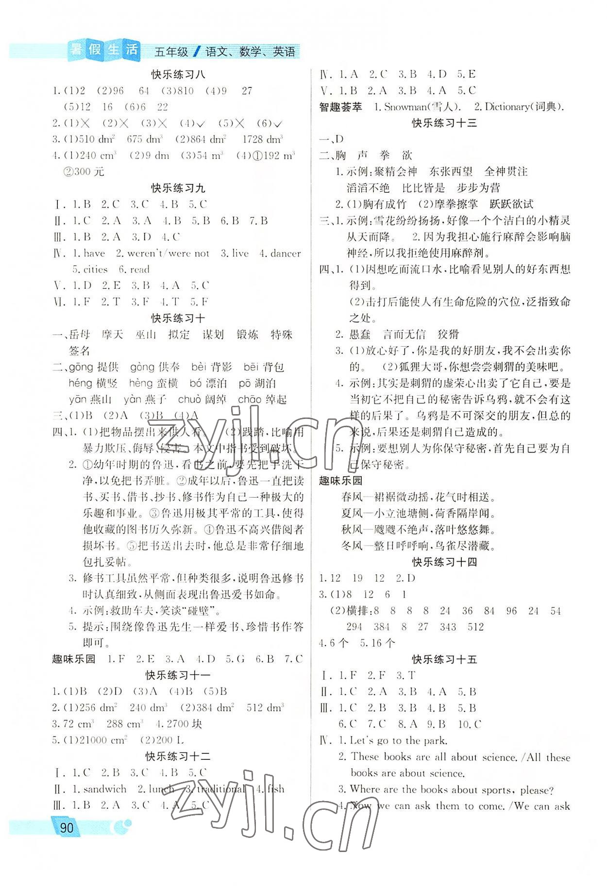 2022年暑假新天地暑假生活五年级语数综合 第2页