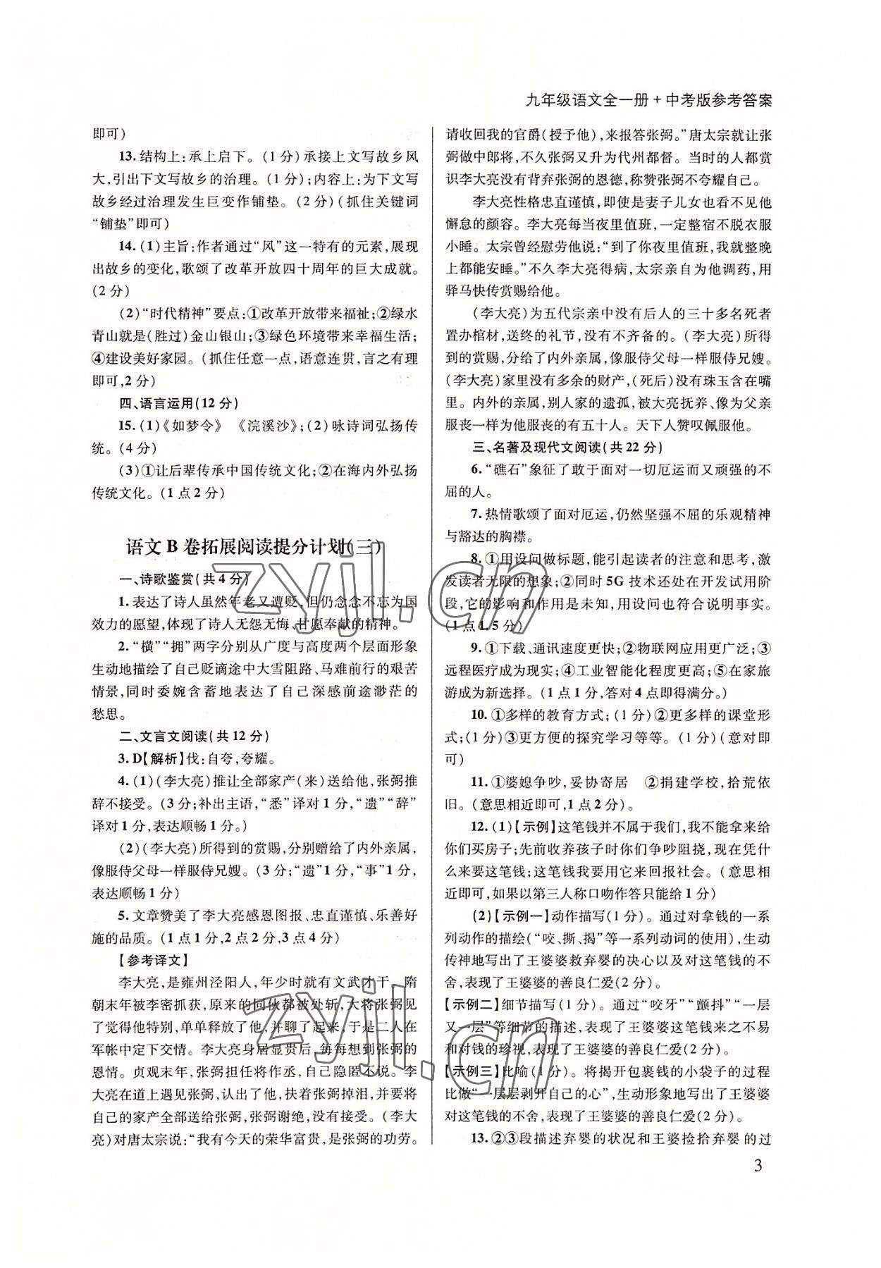 2022年B卷突破拓展阅读提分计划九年级语文全一册人教版&nbsp;第3页