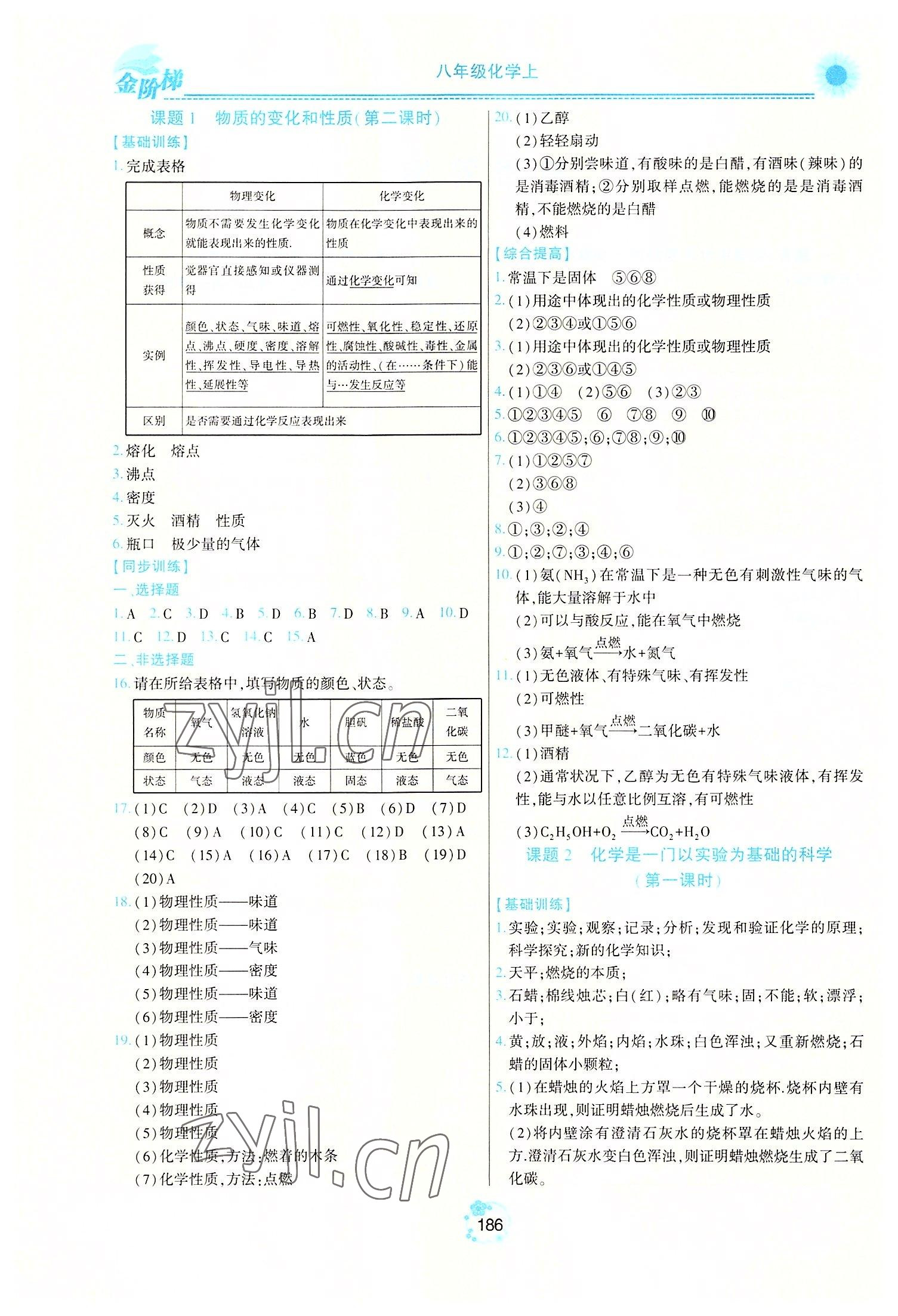 2022年金阶梯课课练单元测八年级化学上册人教版54制 第2页