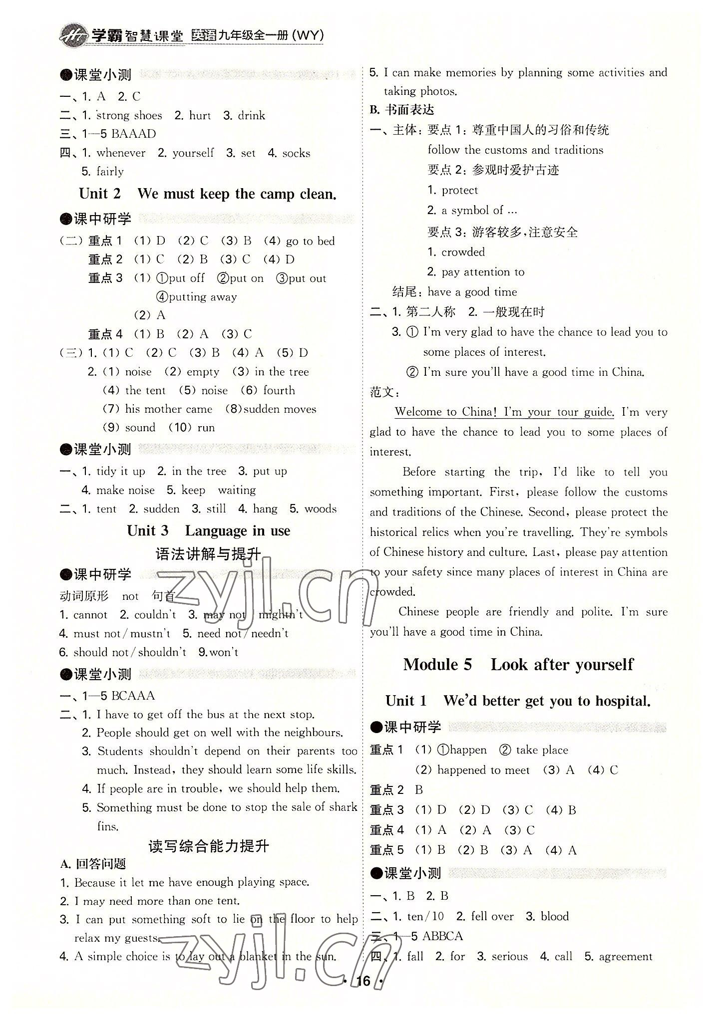 2022年學霸智慧課堂九年級英語全一冊外研版 參考答案第16頁