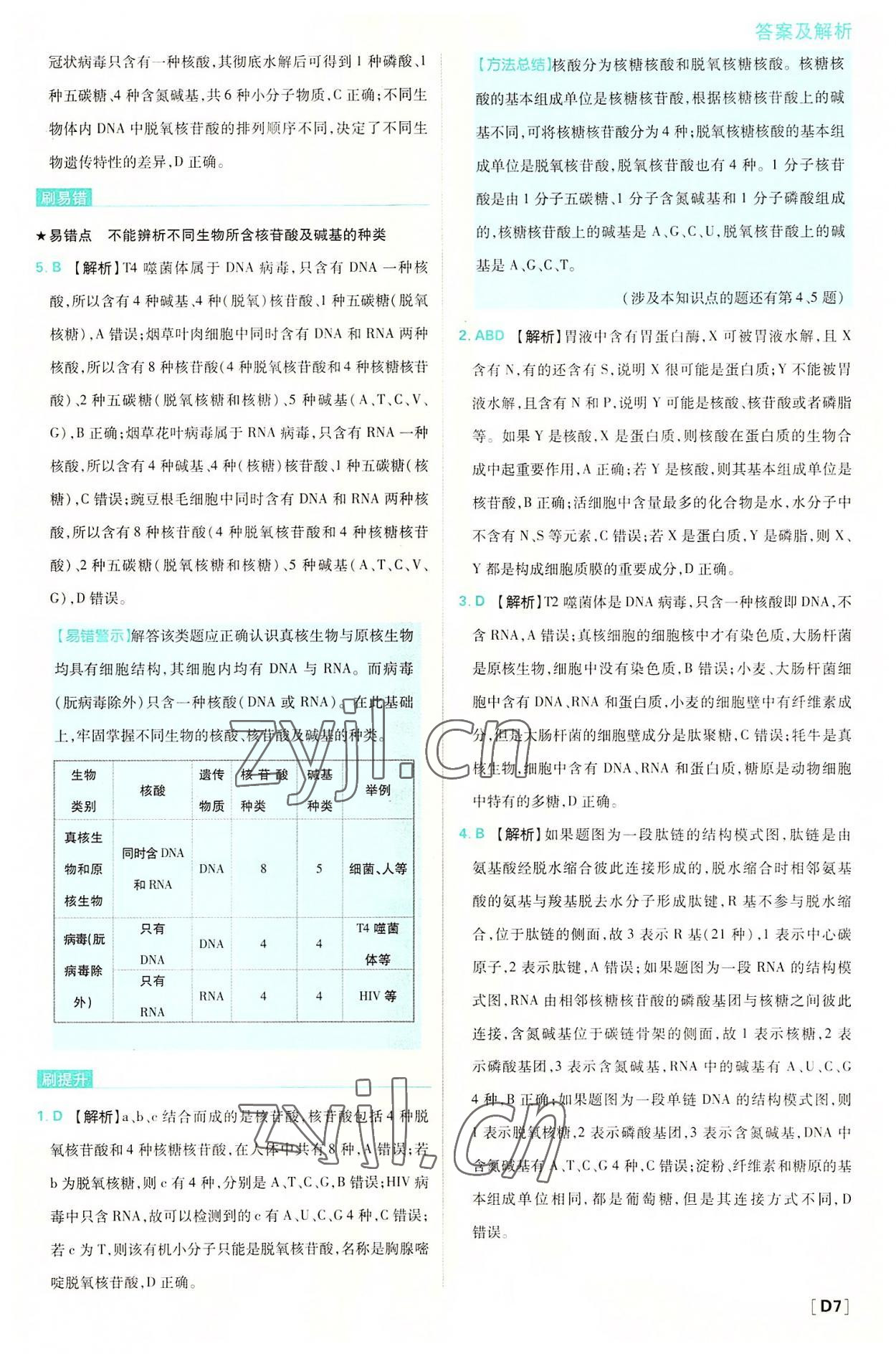 2022年高中必刷题高中生物必修1分子与细胞苏教版 第7页