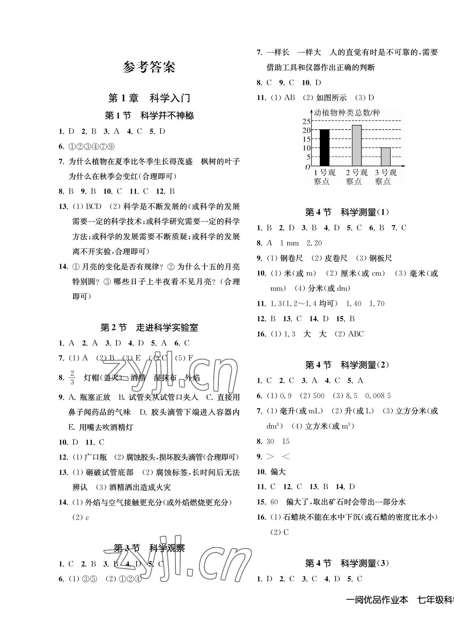 2022年一閱優(yōu)品作業(yè)本七年級科學上冊浙教版 第1頁