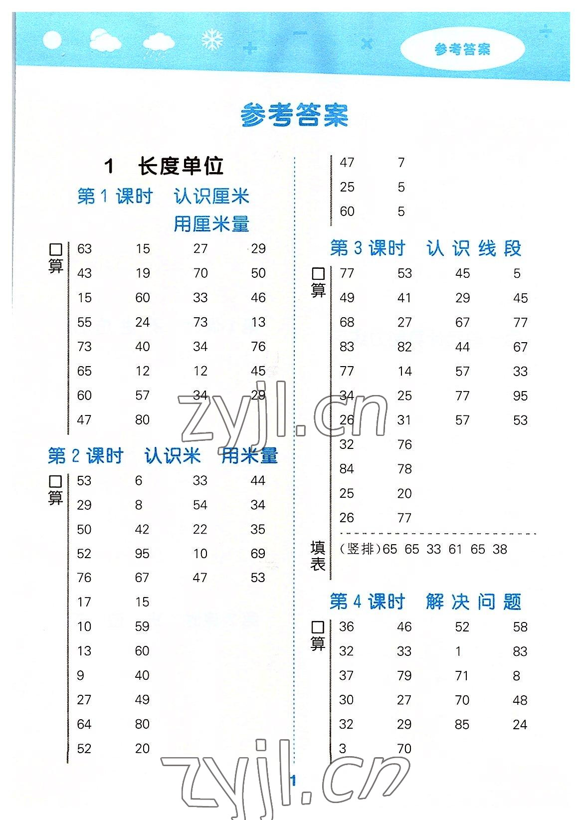 2022年口算大通關二年級數(shù)學上冊人教版 參考答案第1頁