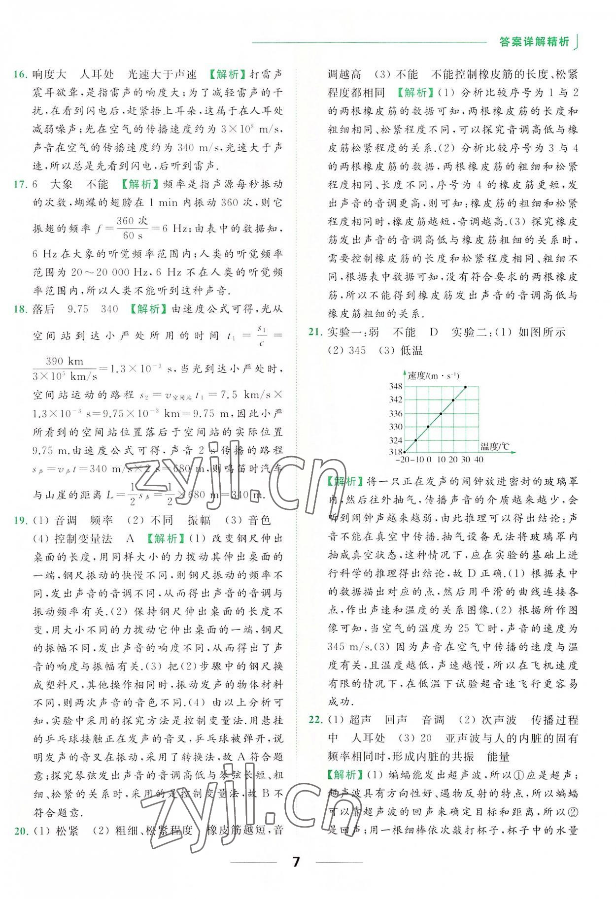 2022年亮点给力提优课时作业本八年级物理上册苏科版 参考答案第7页