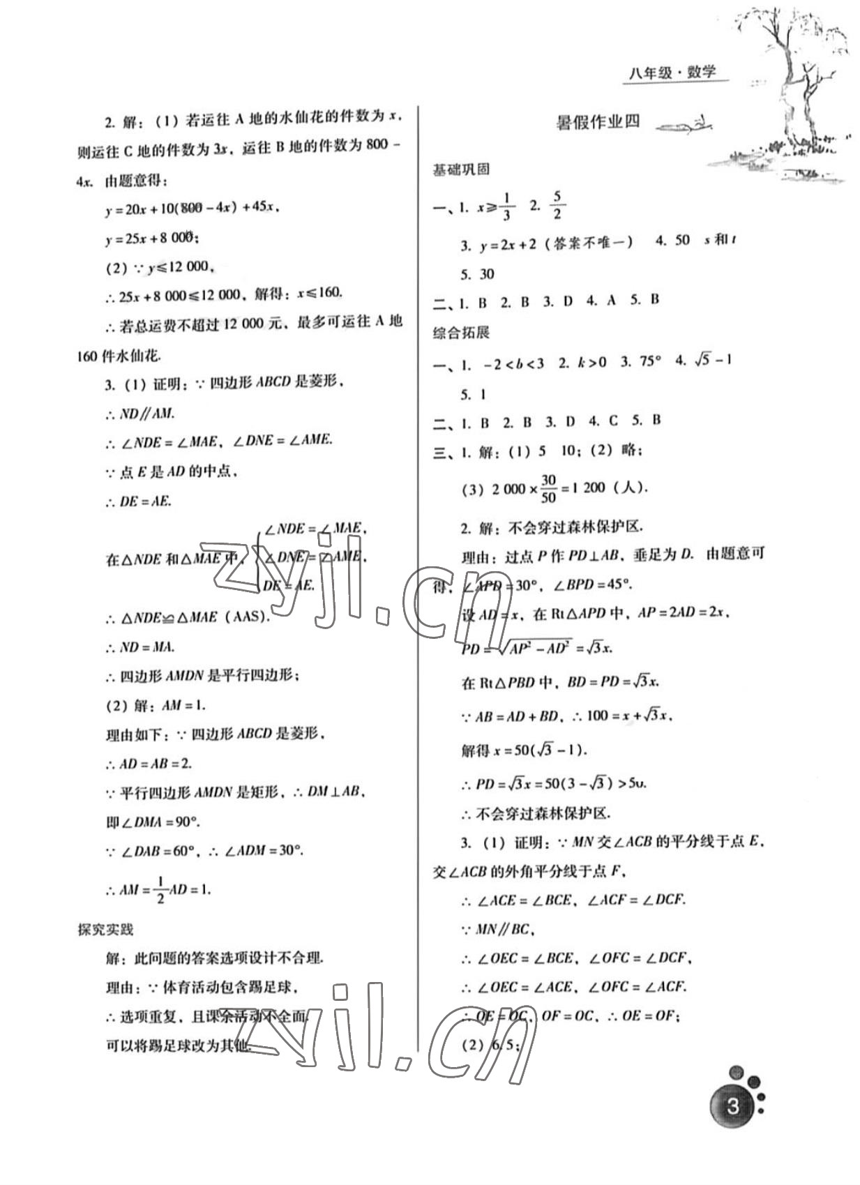 2022年暑假生活河北少年兒童出版社八年級(jí)數(shù)學(xué)通用版 第3頁(yè)