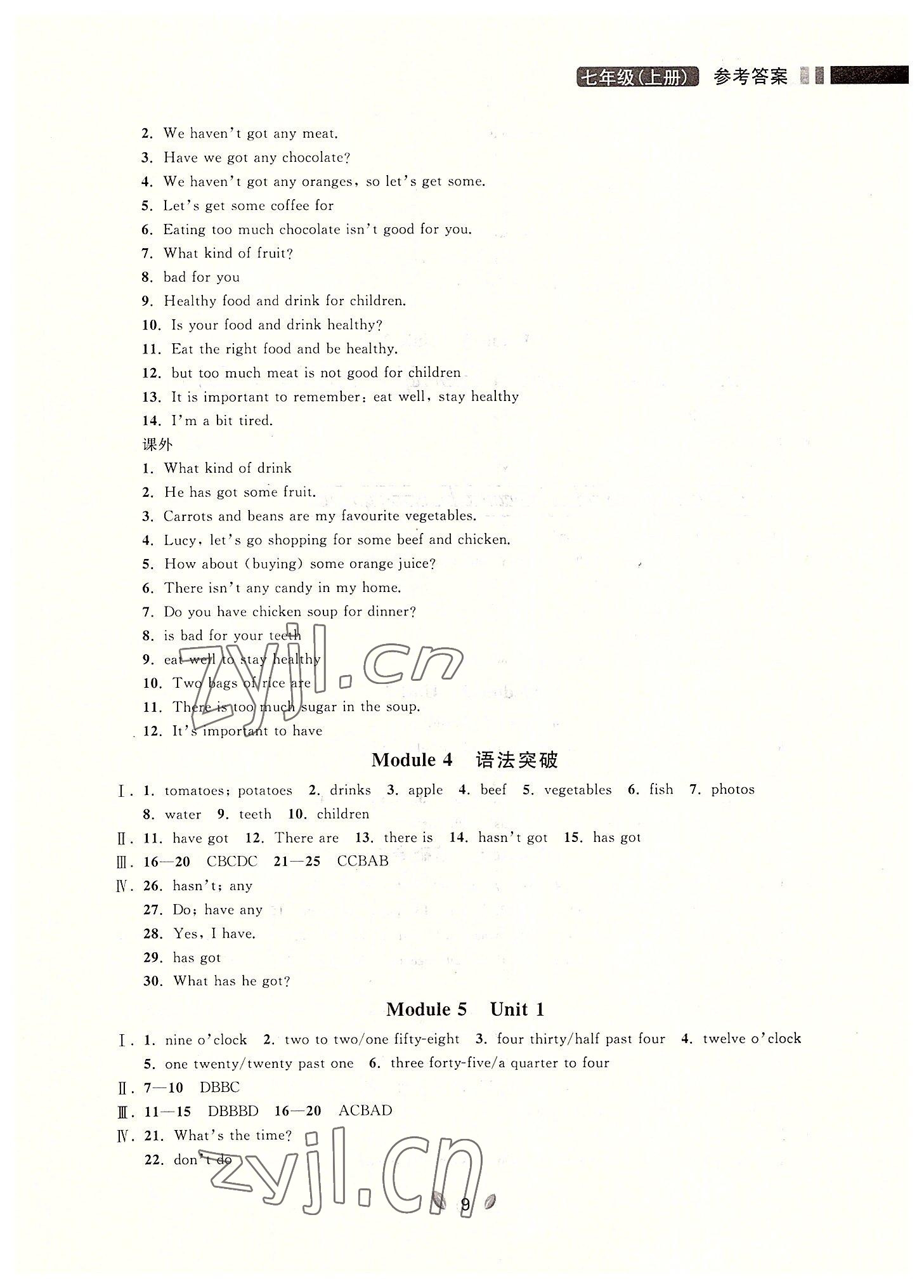 2022年点石成金金牌夺冠七年级英语上册外研版大连专版 参考答案第9页