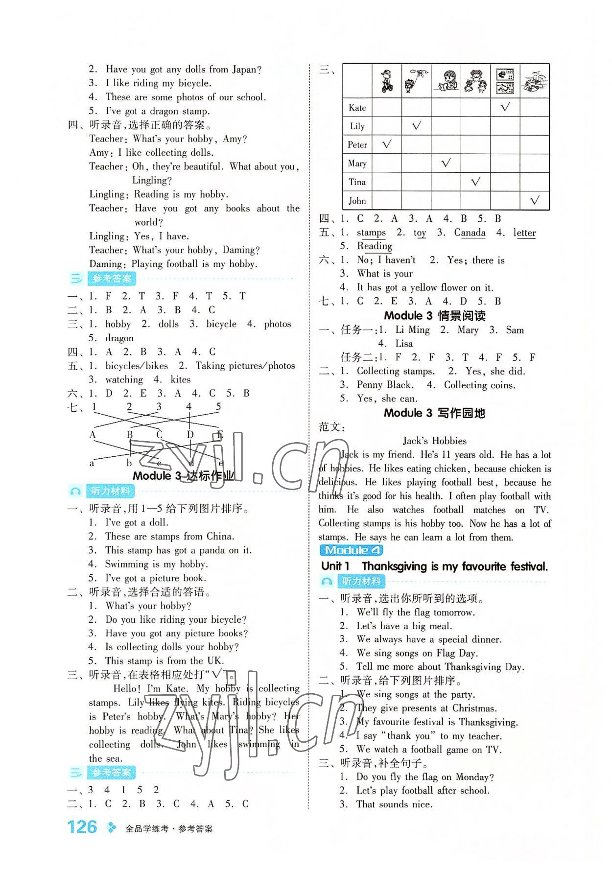 2022年全品学练考六年级英语上册外研版 参考答案第4页