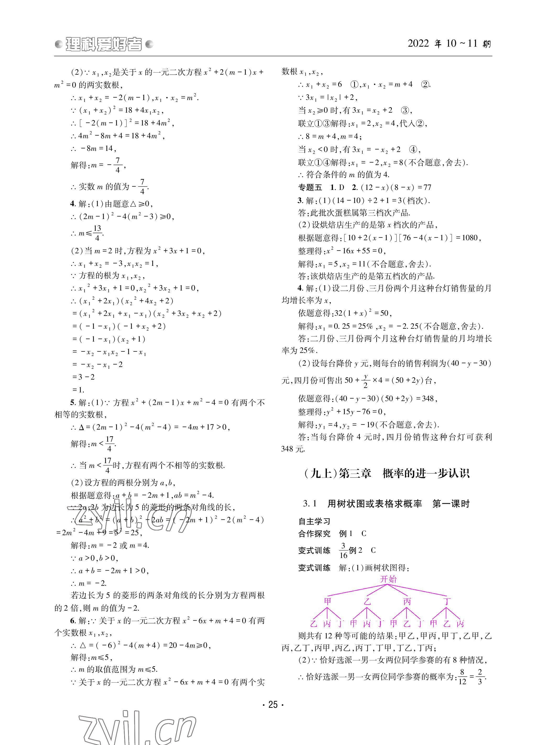 2022年理科爱好者九年级数学全一册北师大版第10~11期 参考答案第24页