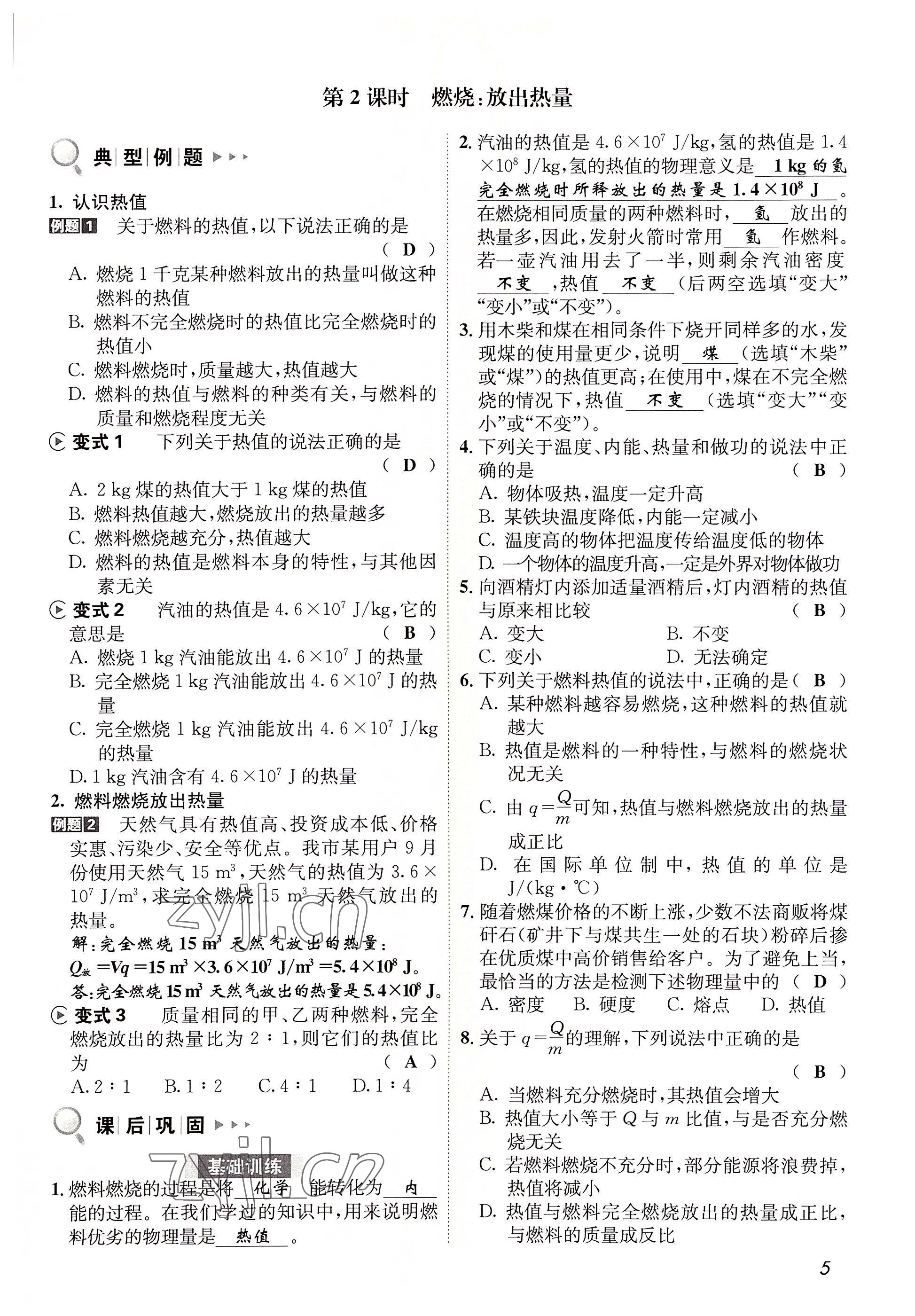 2022年第一学堂九年级物理全一册教科版 参考答案第5页