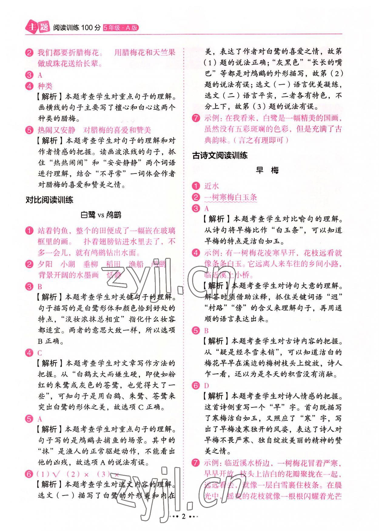 2022年主題閱讀訓練100分五年級語文浙江專版 第2頁