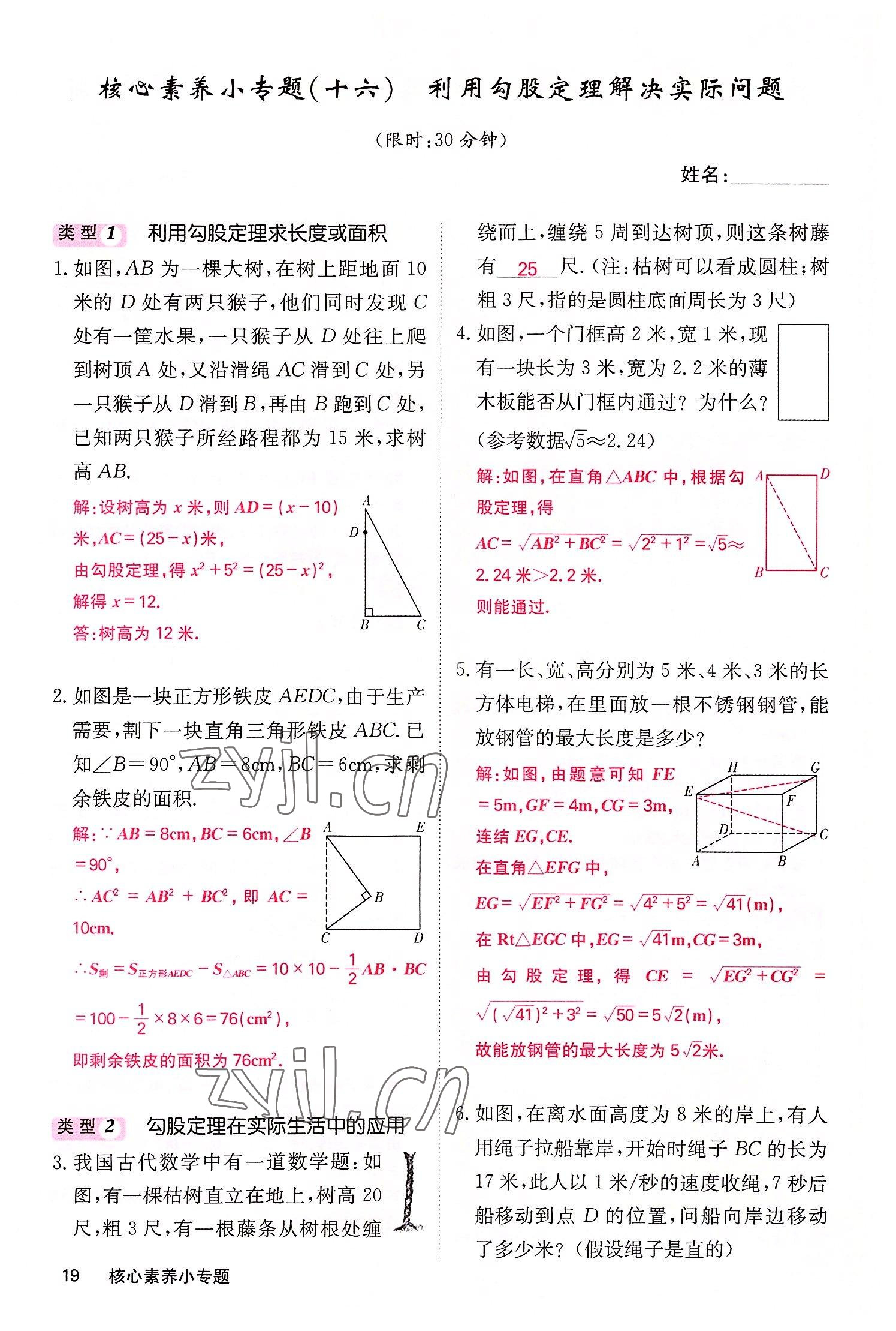 2022年课堂点睛八年级数学上册华师大版 参考答案第41页