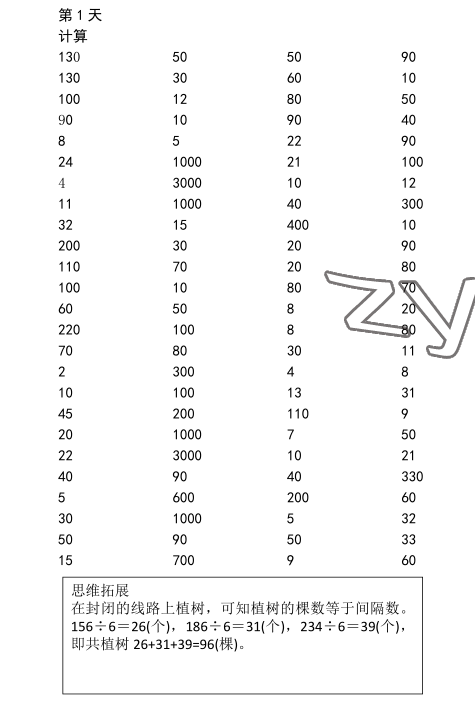 2022年口算題10000道三年級數學下冊人教版 參考答案第1頁