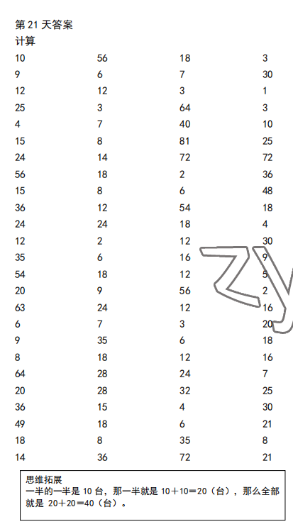 2022年口算题10000道二年级数学下册人教版&nbsp;参考答案第21页