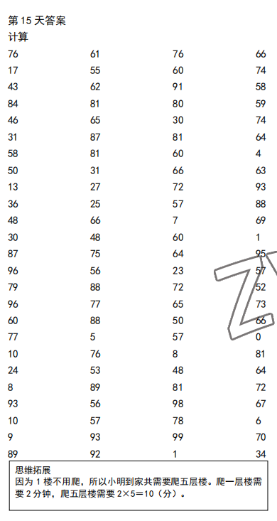 2022年口算题10000道二年级数学下册人教版&nbsp;参考答案第15页