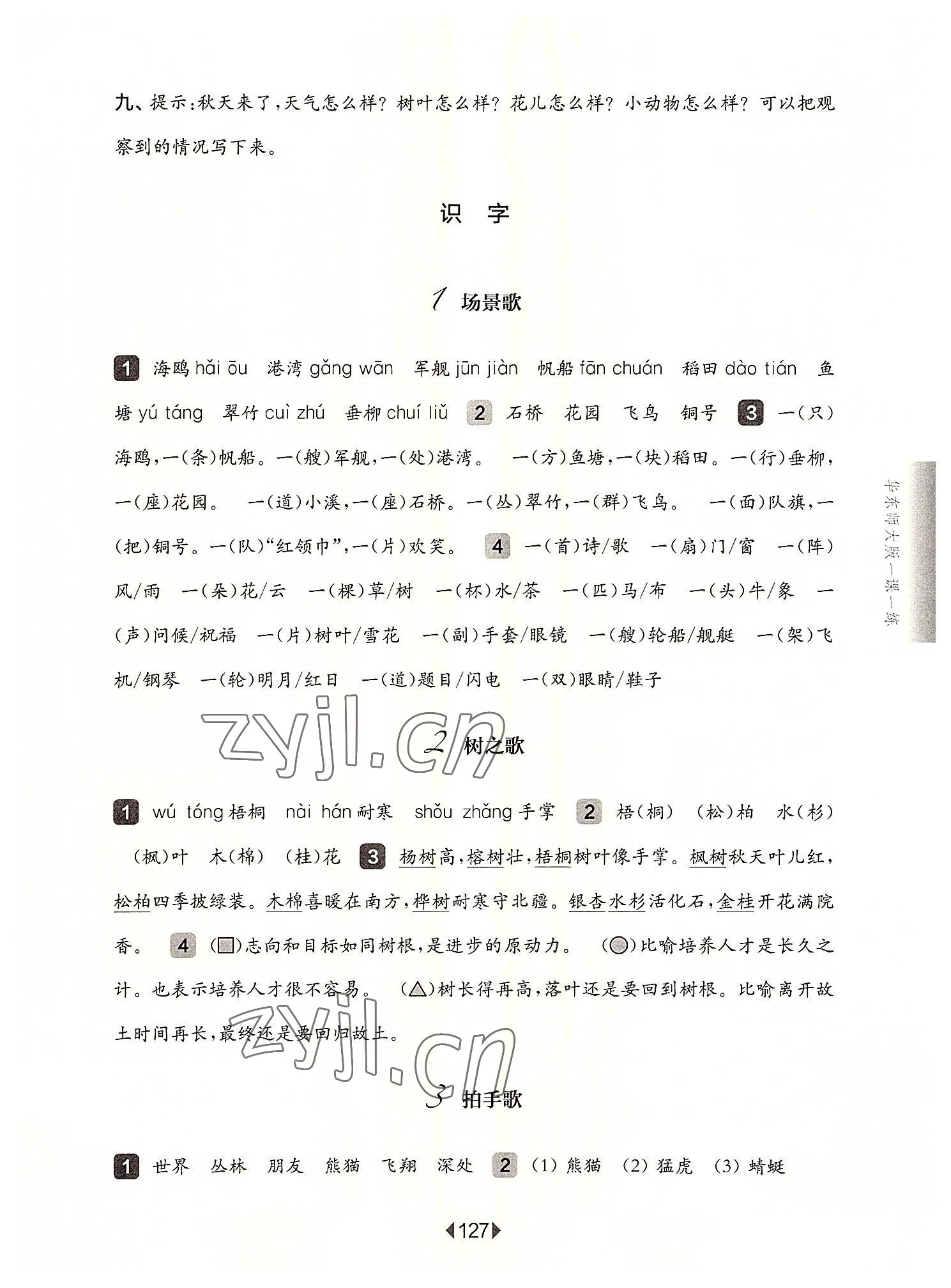 2022年華東師大版一課一練二年級(jí)語(yǔ)文上冊(cè)人教版五四制 參考答案第3頁(yè)