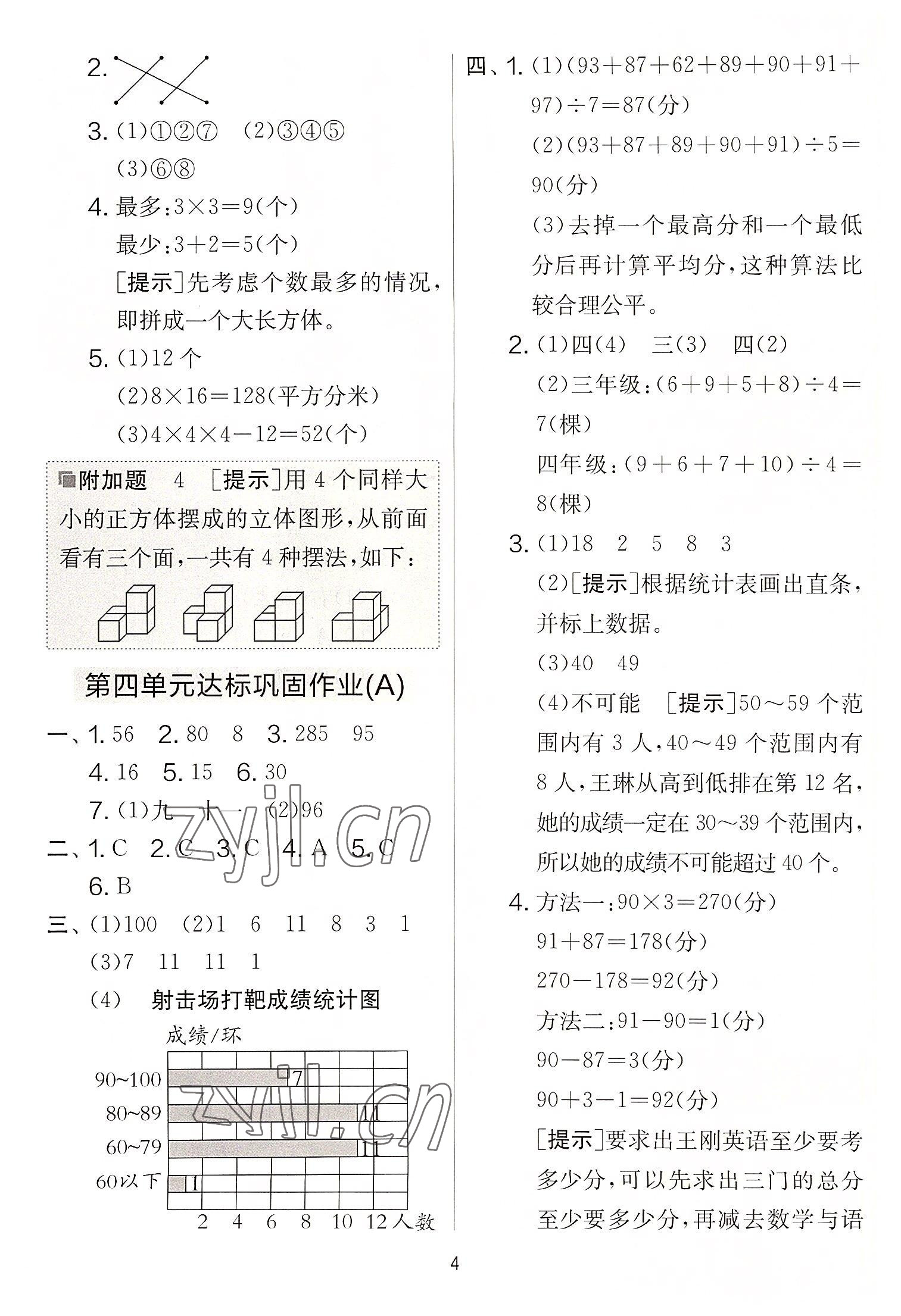 2022年實驗班提優(yōu)大考卷四年級數(shù)學(xué)上冊蘇教版 參考答案第4頁