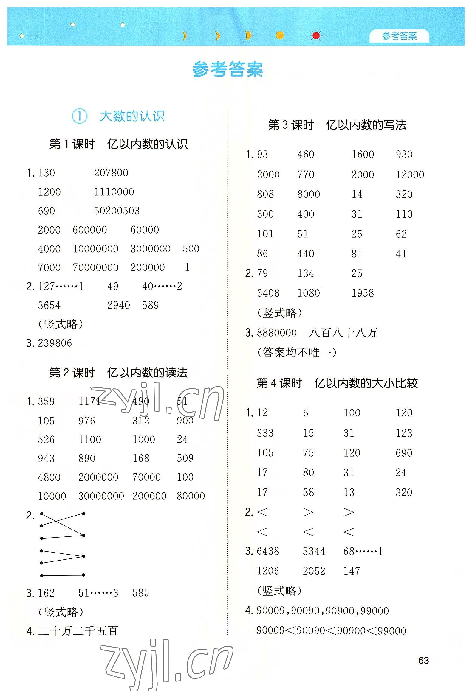 2022年一本計(jì)算能力訓(xùn)練100分四年級(jí)數(shù)學(xué)上冊(cè)人教版 參考答案第1頁(yè)