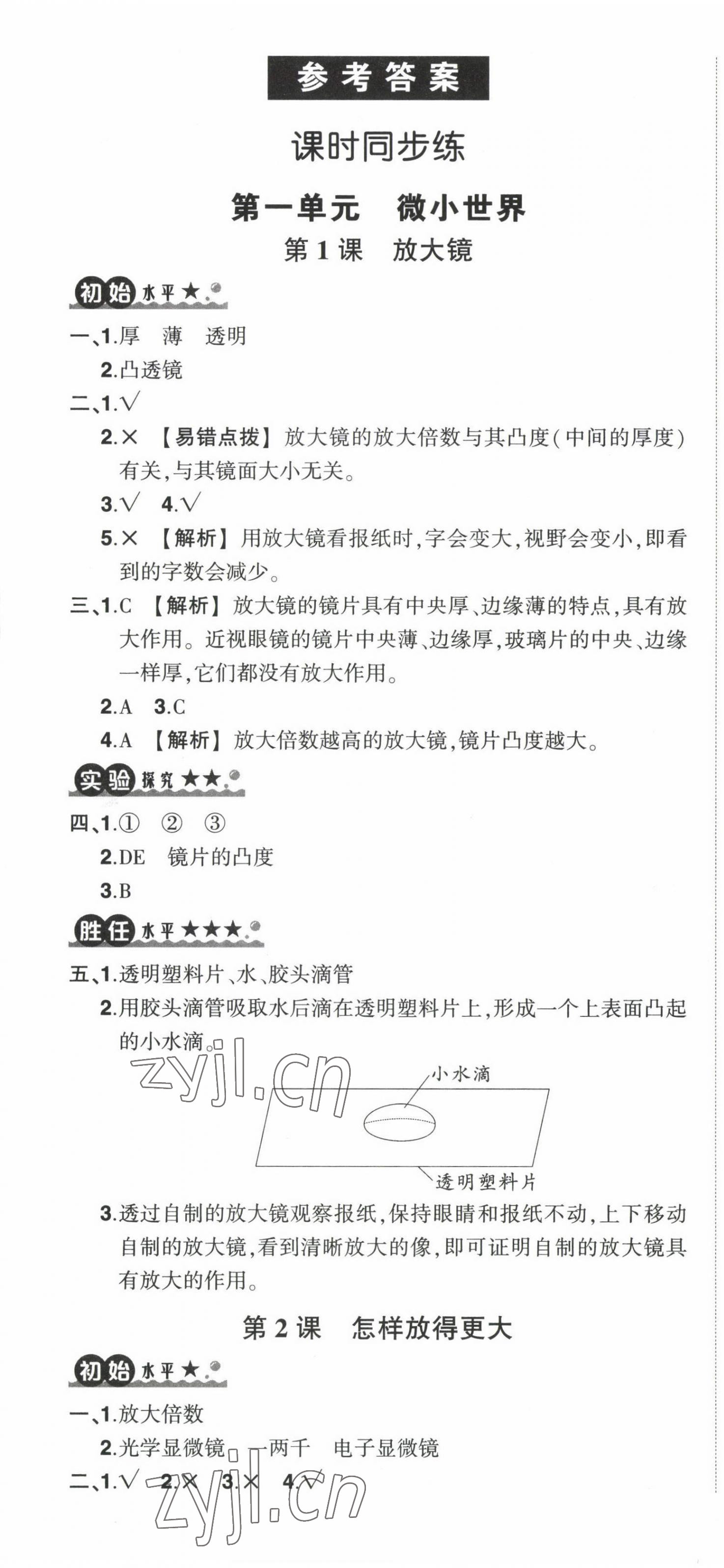 2022年状元成才路创优作业100分六年级科学上册教科版 参考答案第1页