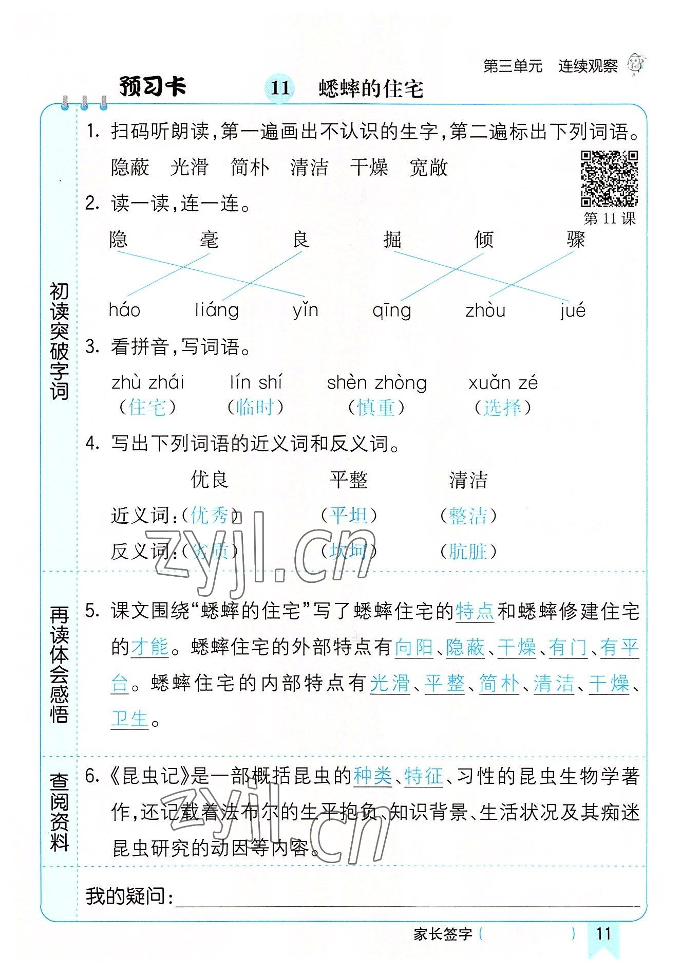 2022年七彩课堂四年级语文上册人教版河南专版 参考答案第11页