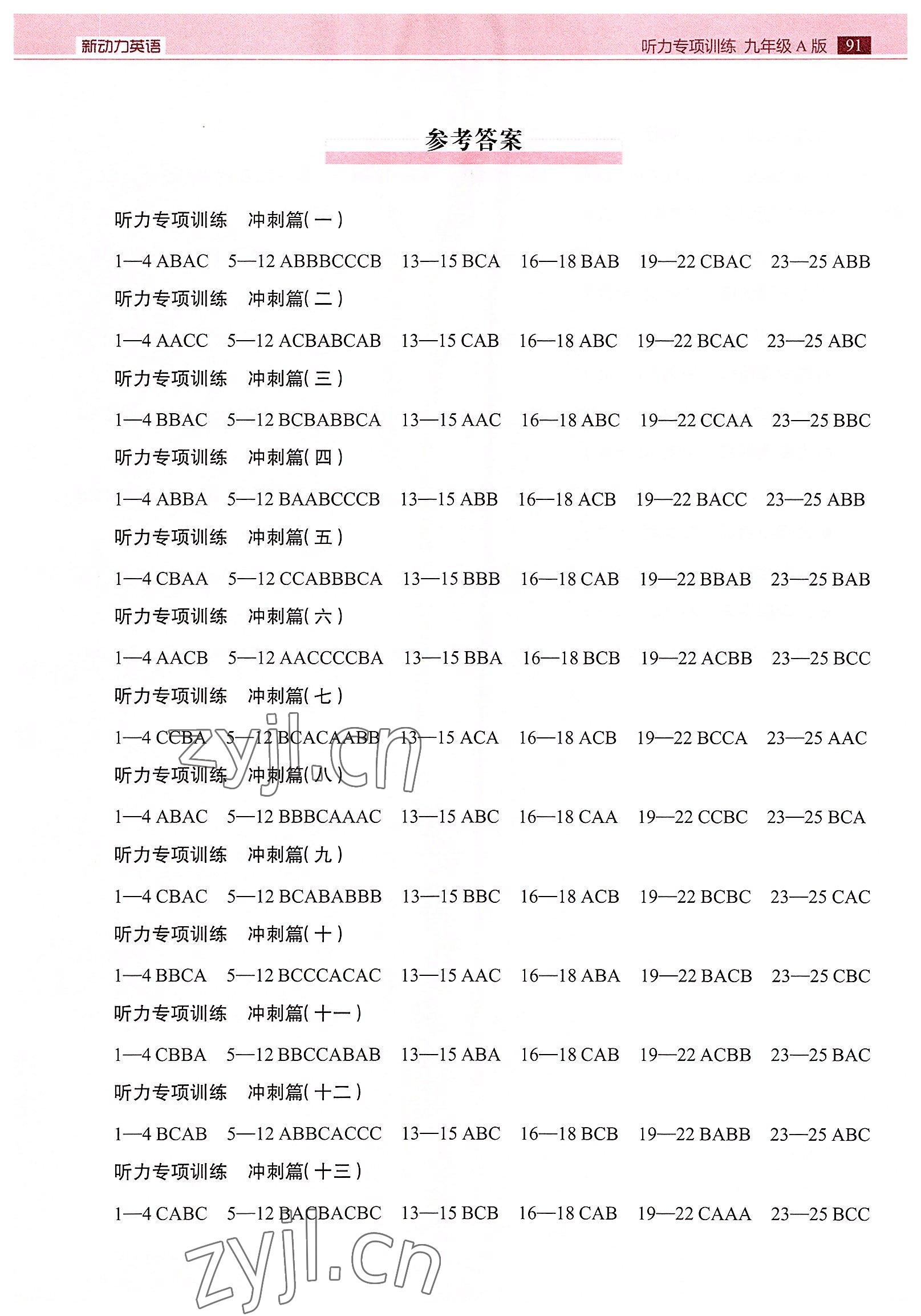 2022年新动力听力专项训练九年级英语A武汉专版 第1页