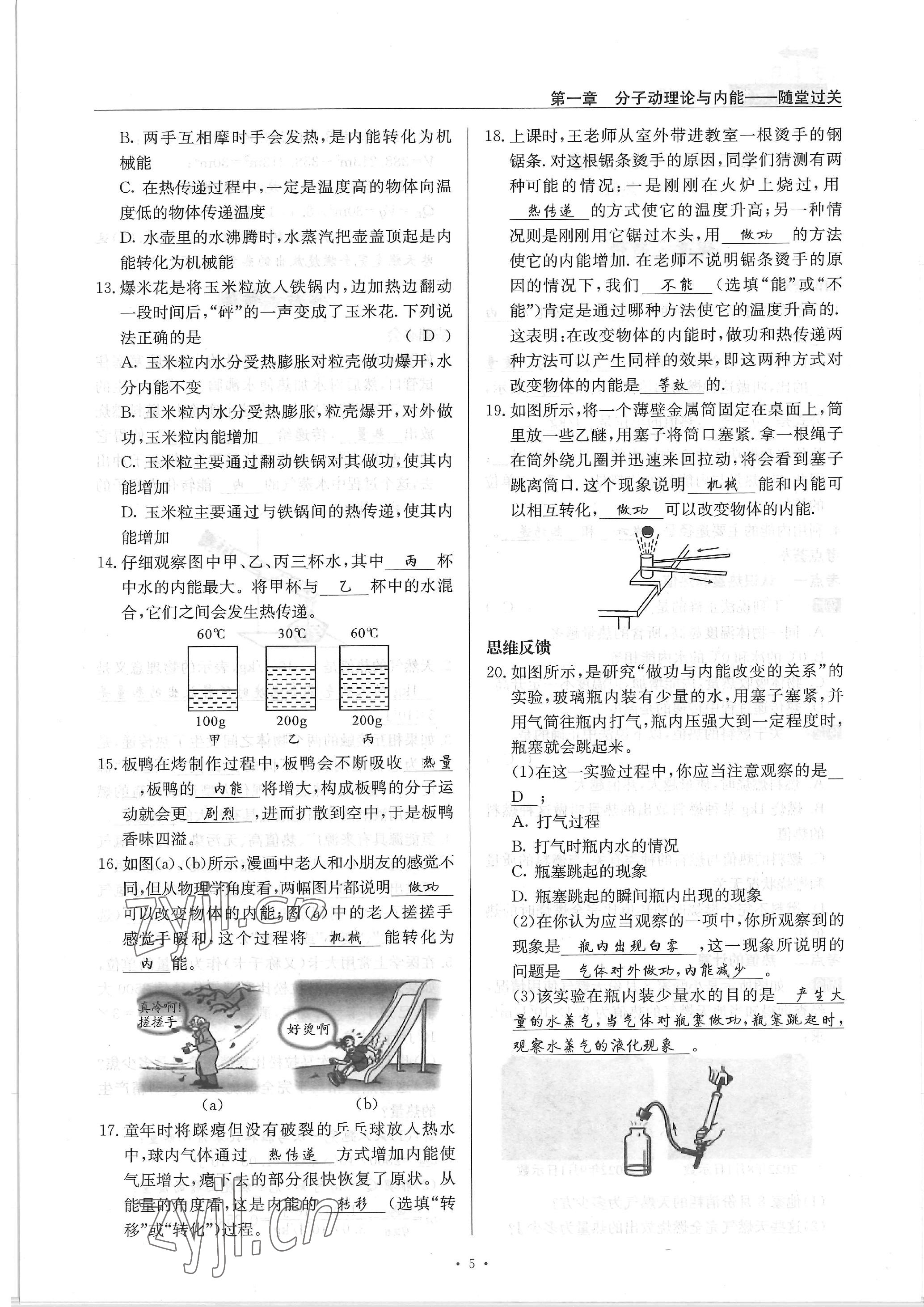 2022年物理風(fēng)向標(biāo)九年級(jí)全一冊(cè) 參考答案第5頁