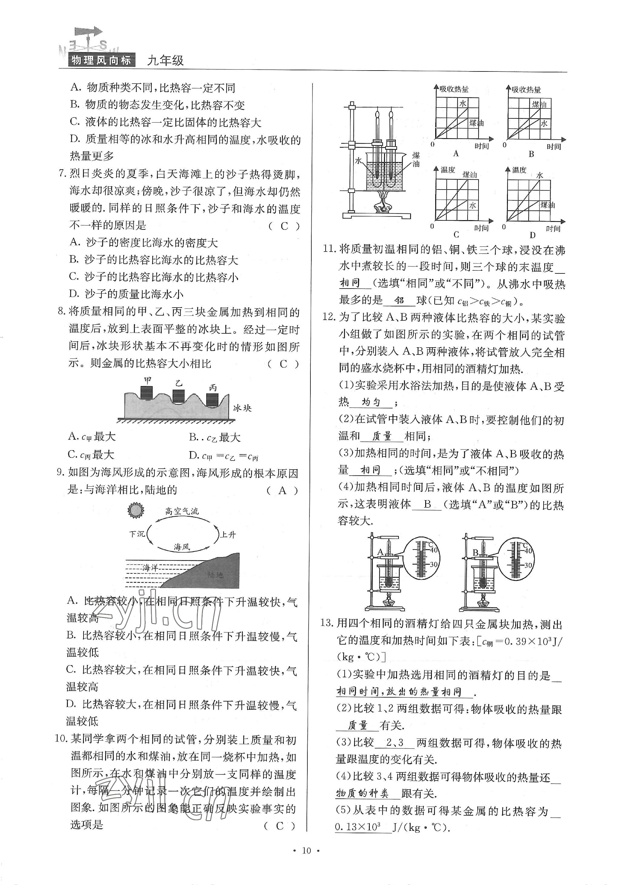 2022年物理風(fēng)向標(biāo)九年級全一冊 參考答案第10頁