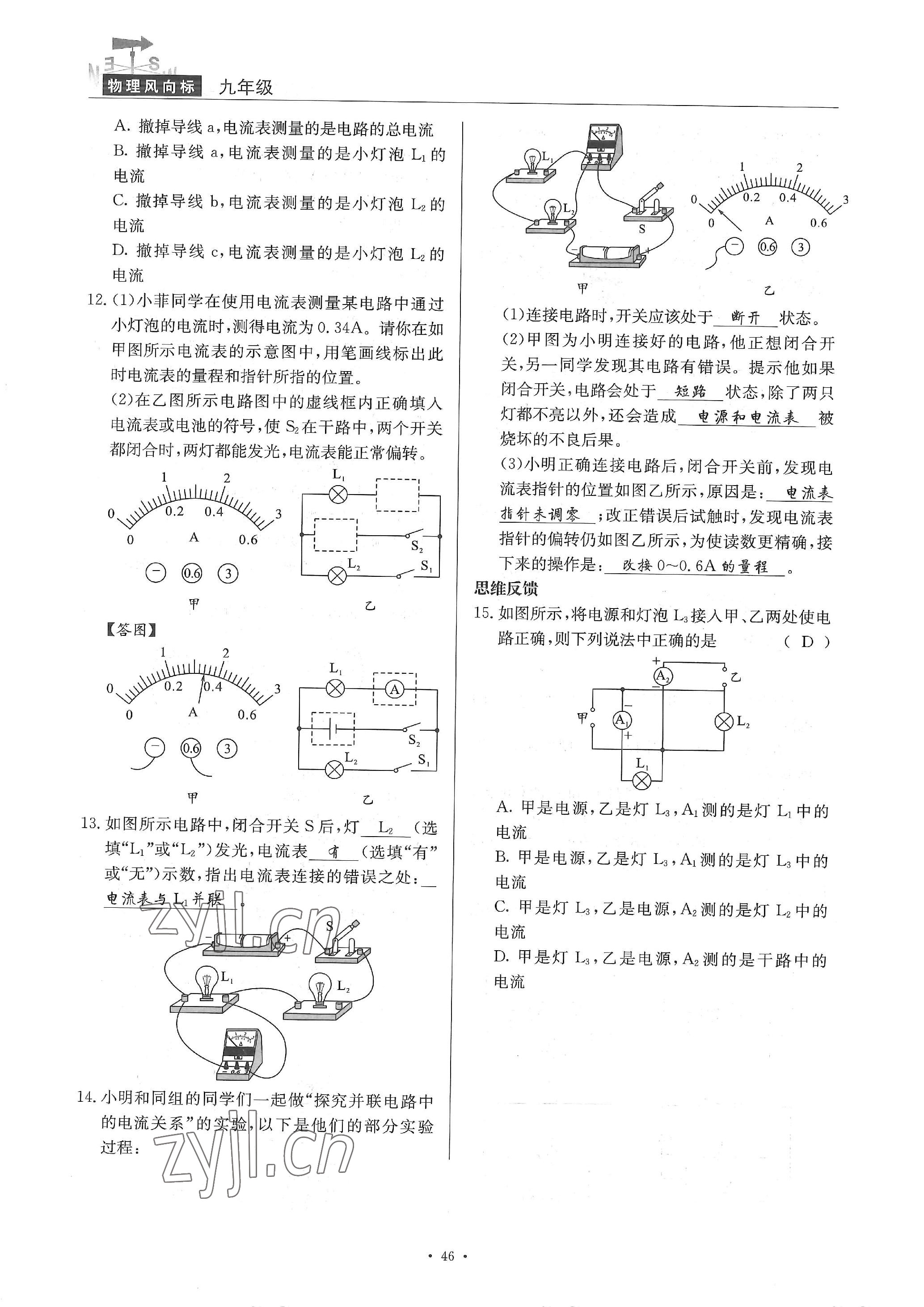 2022年物理風(fēng)向標(biāo)九年級(jí)全一冊(cè) 參考答案第46頁