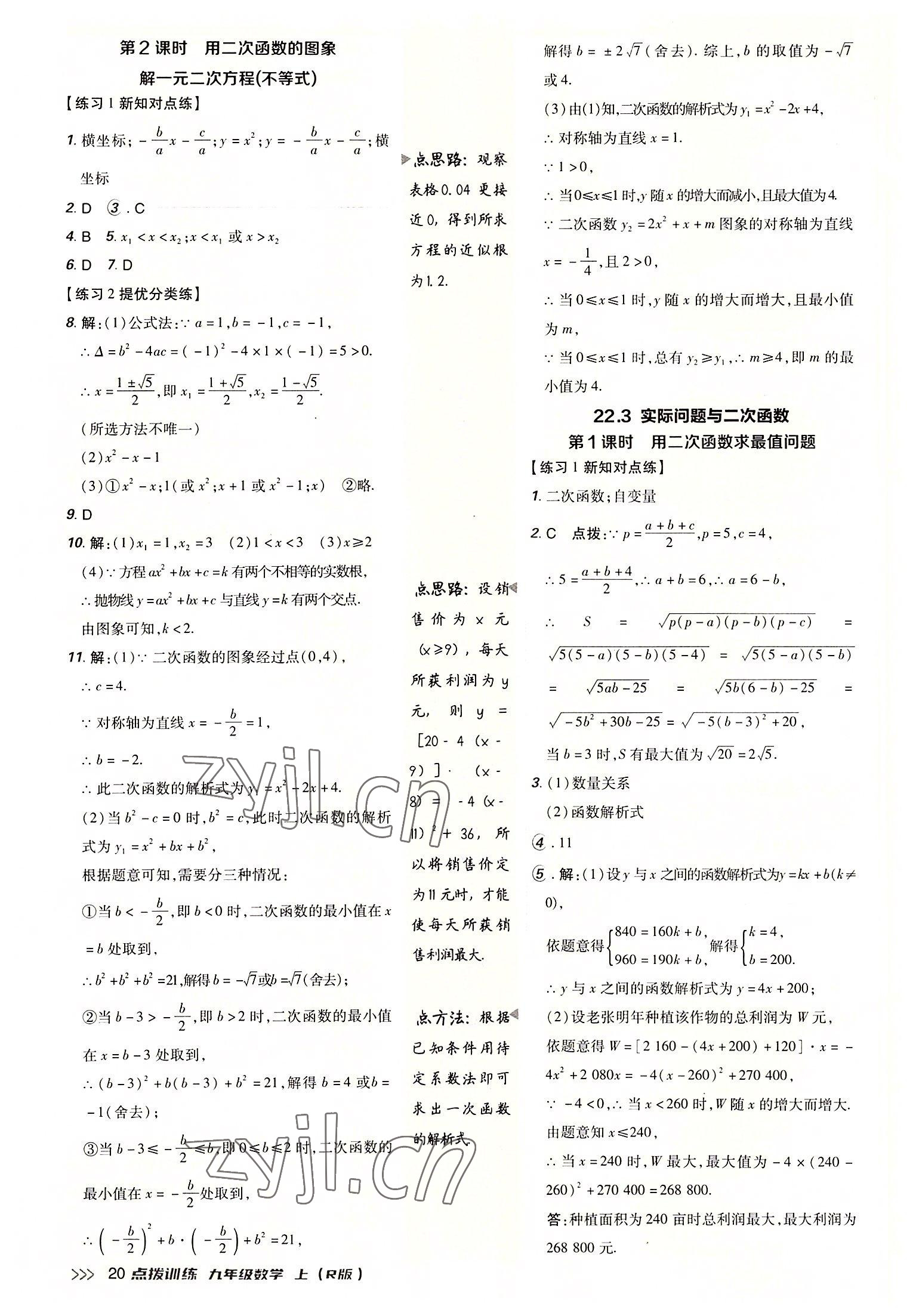 2022年点拨训练九年级数学上册人教版 参考答案第19页