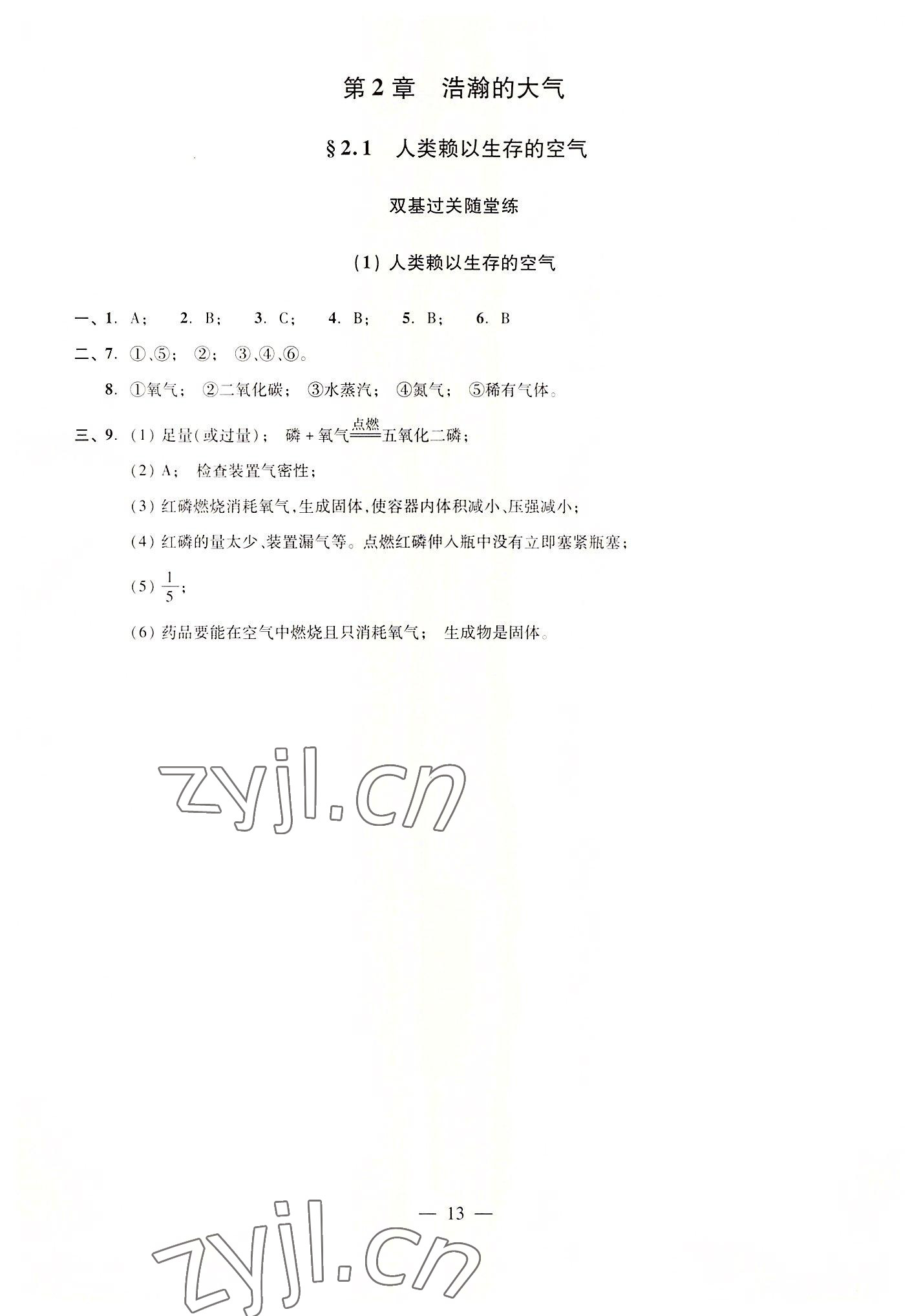 2022年雙基過關(guān)隨堂練九年級(jí)化學(xué)全一冊(cè)滬教版五四制 參考答案第13頁