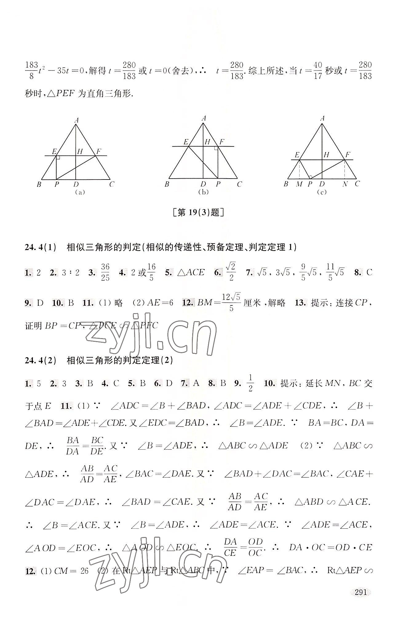 2022年新思路辅导与训练九年级数学第一学期沪教版五四制 参考答案第5页