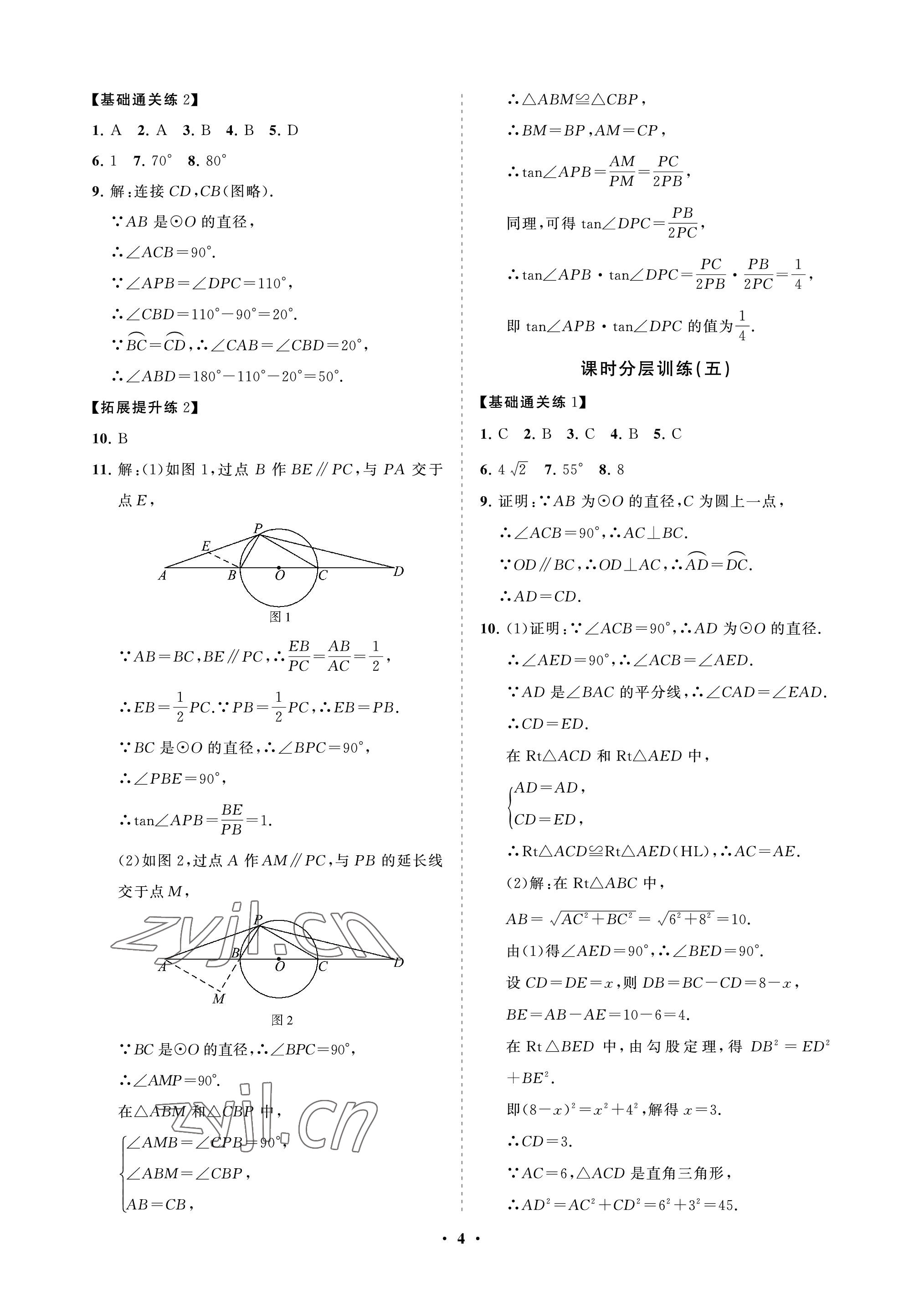 2023年同步練習(xí)冊分層卷九年級(jí)數(shù)學(xué)下冊魯教版54制 參考答案第4頁