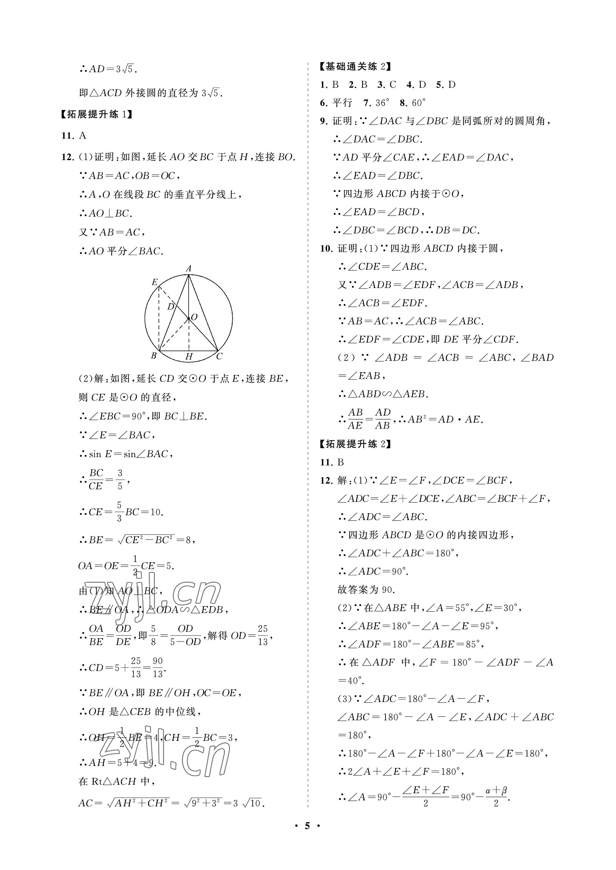 2023年同步練習冊分層卷九年級數(shù)學下冊魯教版54制 參考答案第5頁