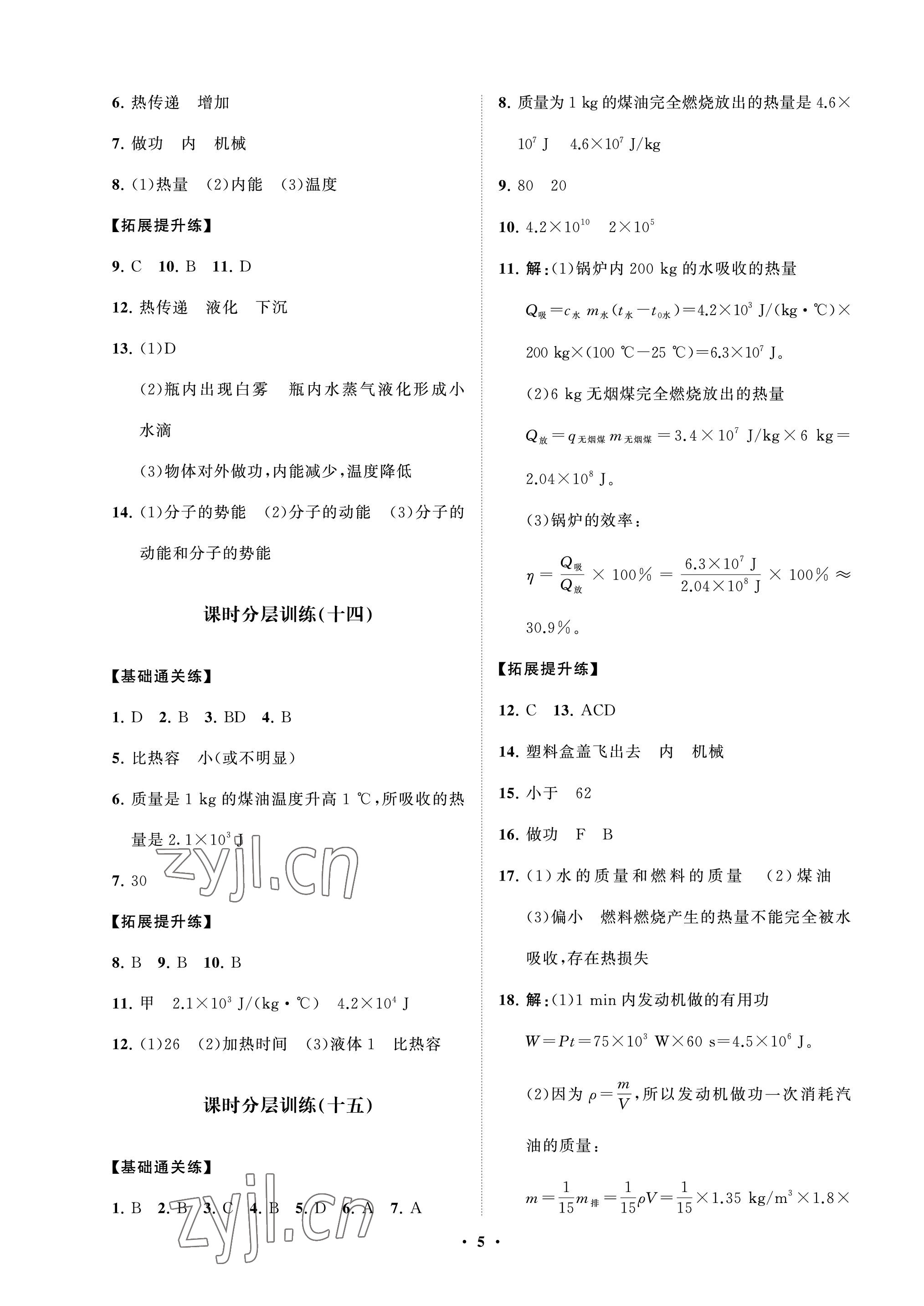 2023年同步練習(xí)冊(cè)分層卷九年級(jí)物理下冊(cè)魯科版54制 參考答案第5頁(yè)