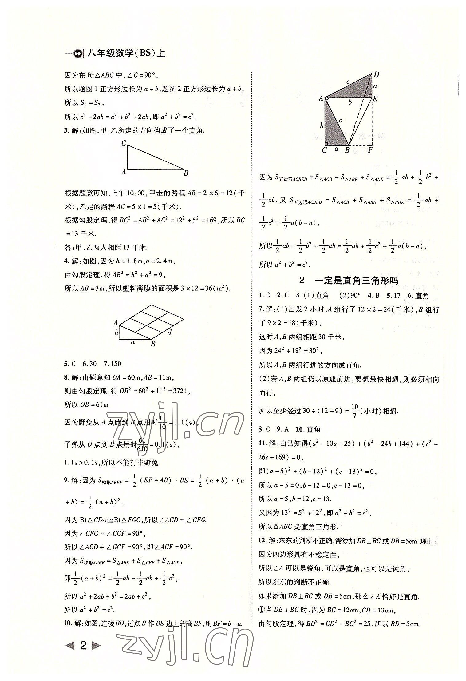 2022年勝券在握打好基礎(chǔ)作業(yè)本八年級數(shù)學(xué)上冊北師大版 第2頁